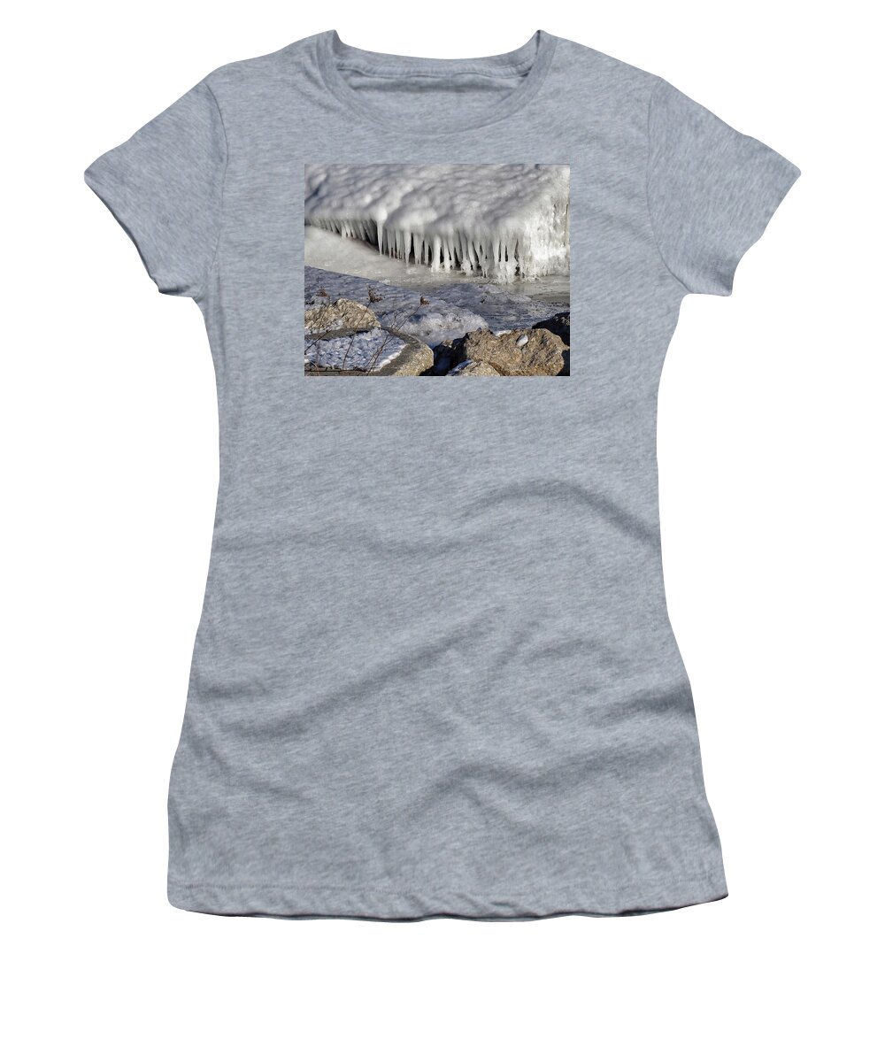 Frozen Women's T-Shirt featuring the photograph Frozen Lake Water by Scott Olsen