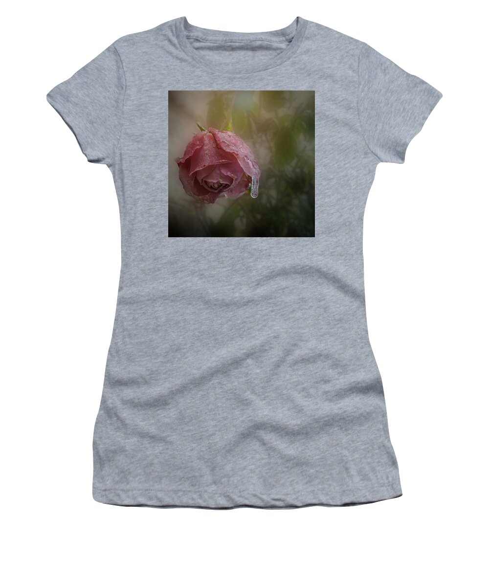 Frozen Rose Women's T-Shirt featuring the photograph Frozen Rose by Cheri Freeman