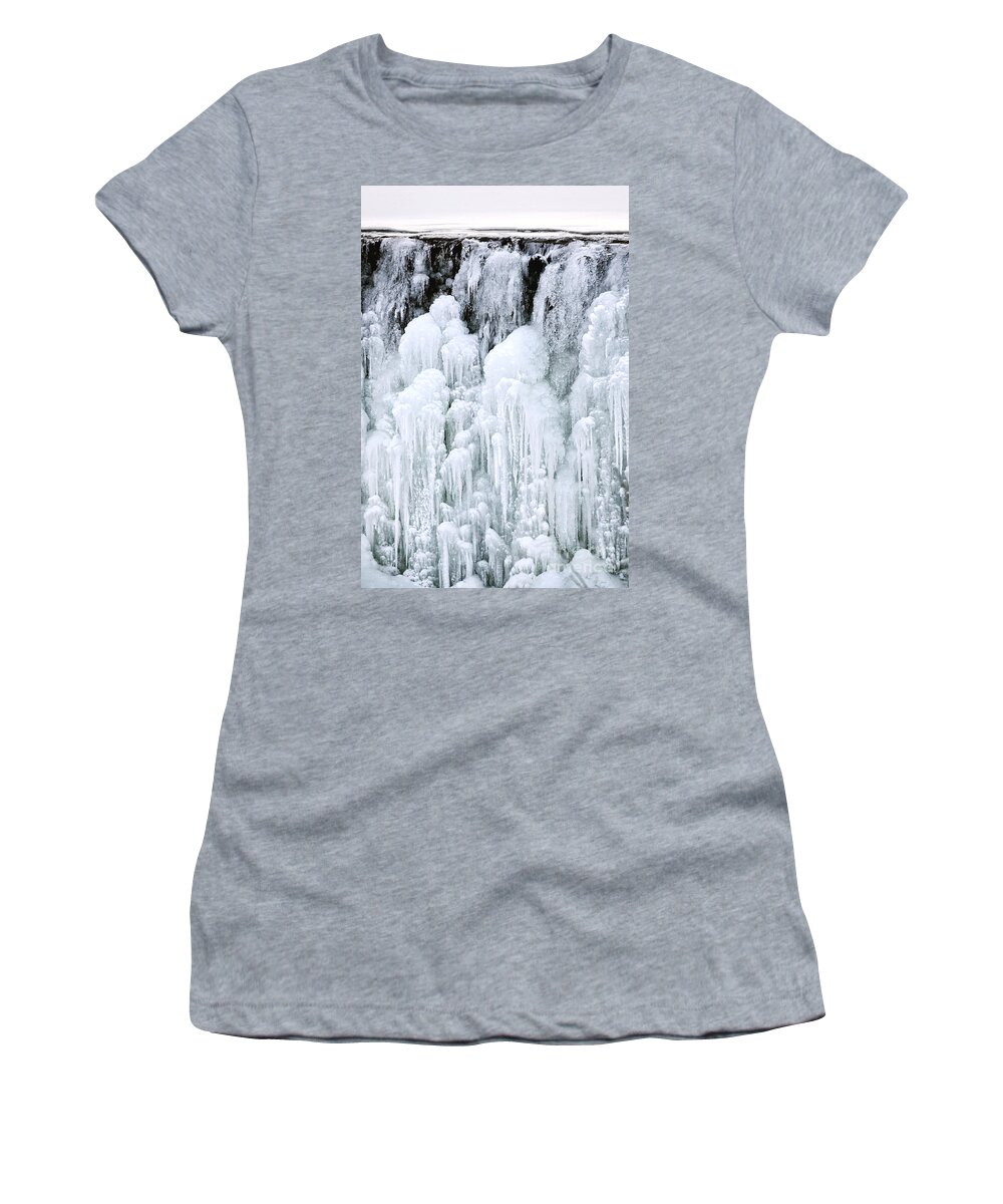 Ice Women's T-Shirt featuring the photograph Frozen Water Fall by Olivier Le Queinec
