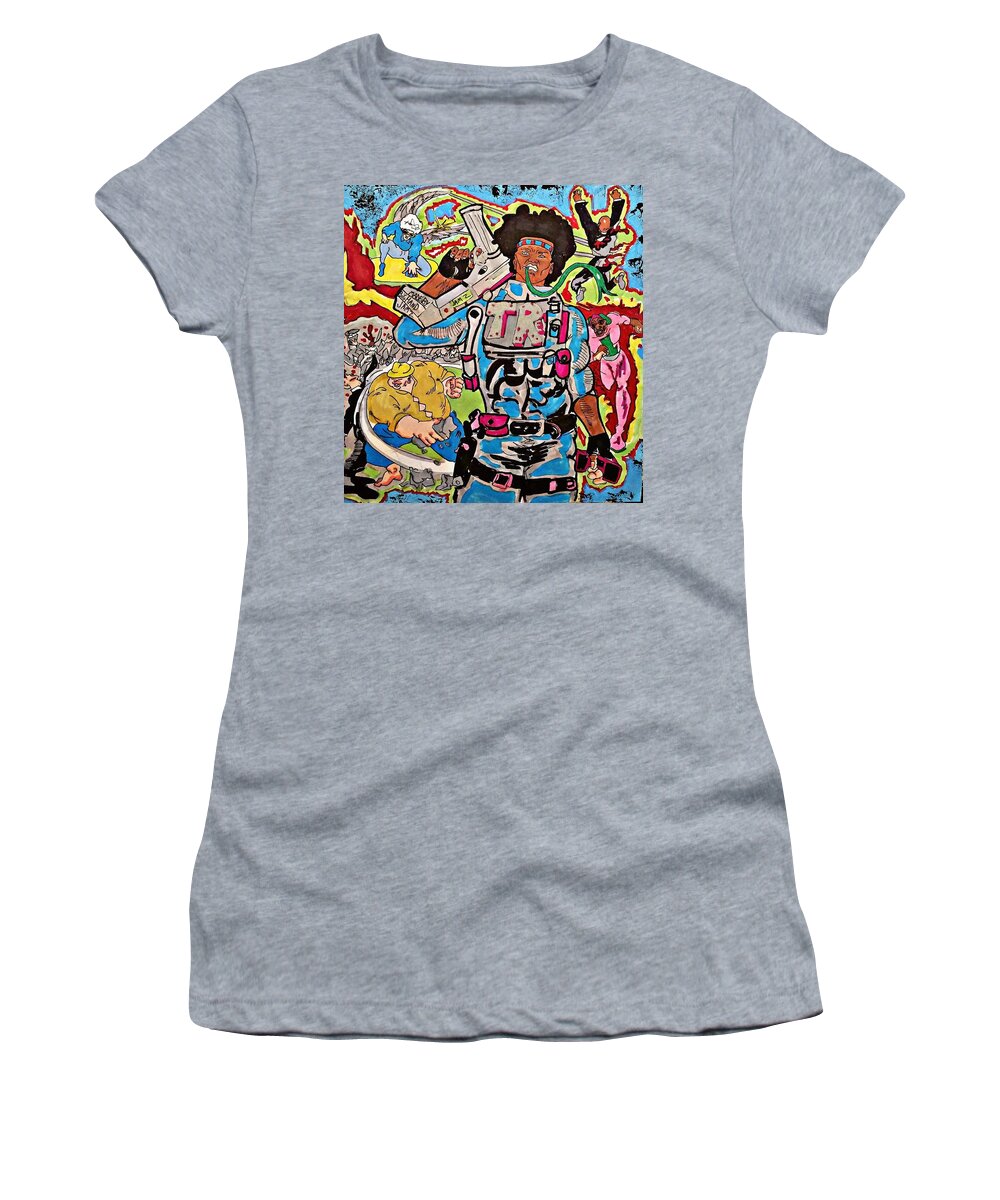  Women's T-Shirt featuring the drawing Funk Allstars Back Cover by Curtis Wilcox