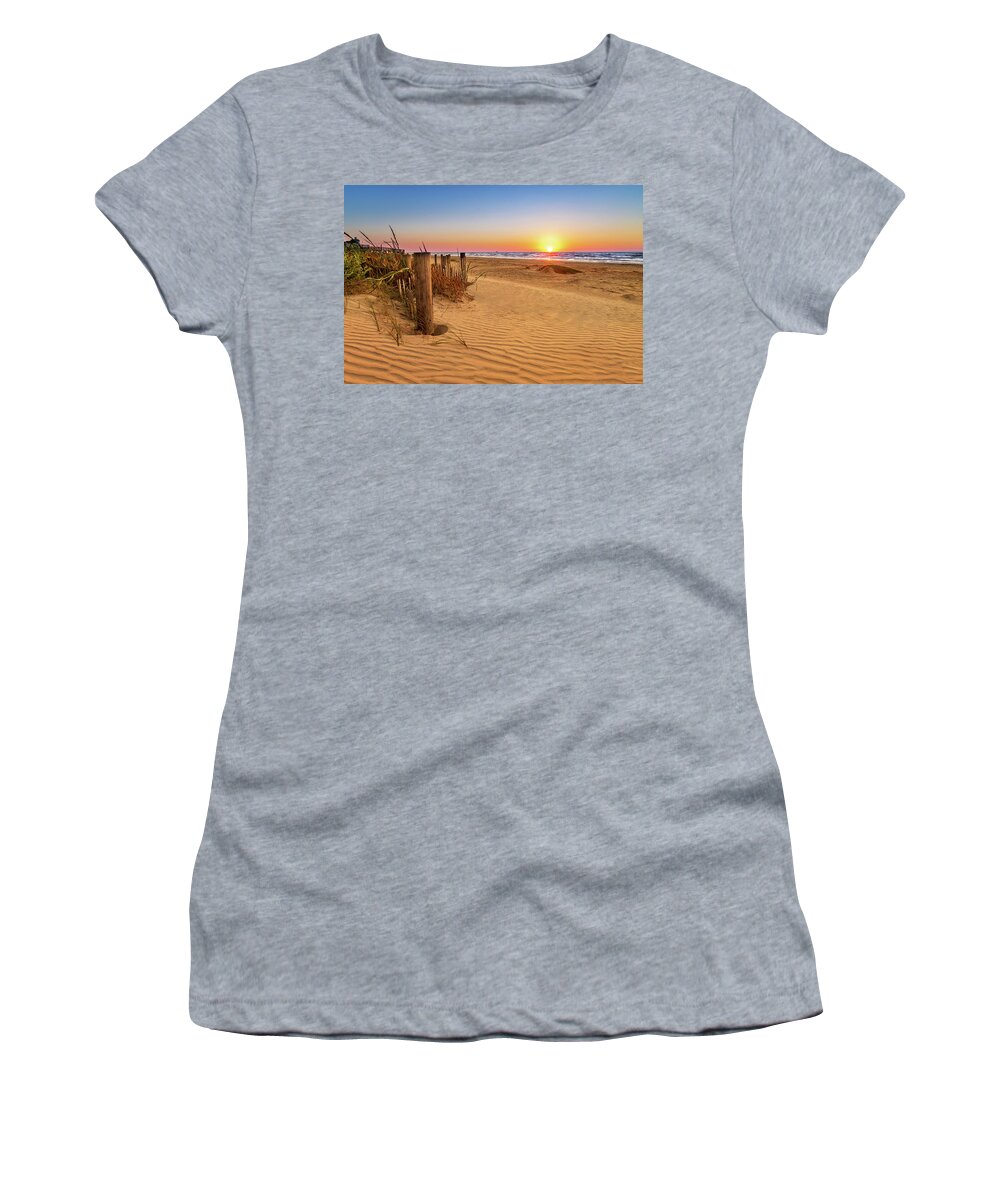 Beach Women's T-Shirt featuring the photograph Galveston Beach Sunrise by James Eddy