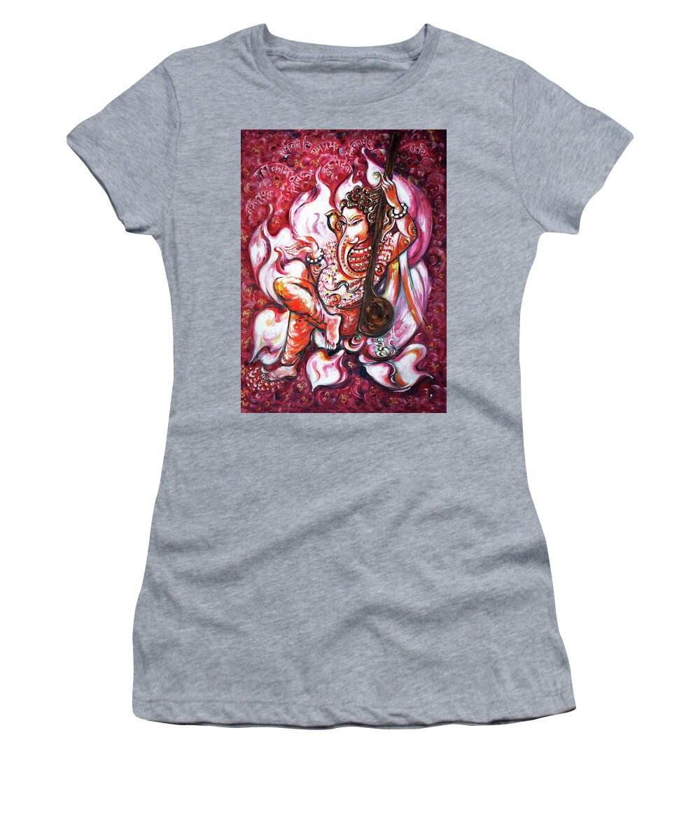 Ganesha Women's T-Shirt featuring the painting Ganesha - enjoying music by Harsh Malik