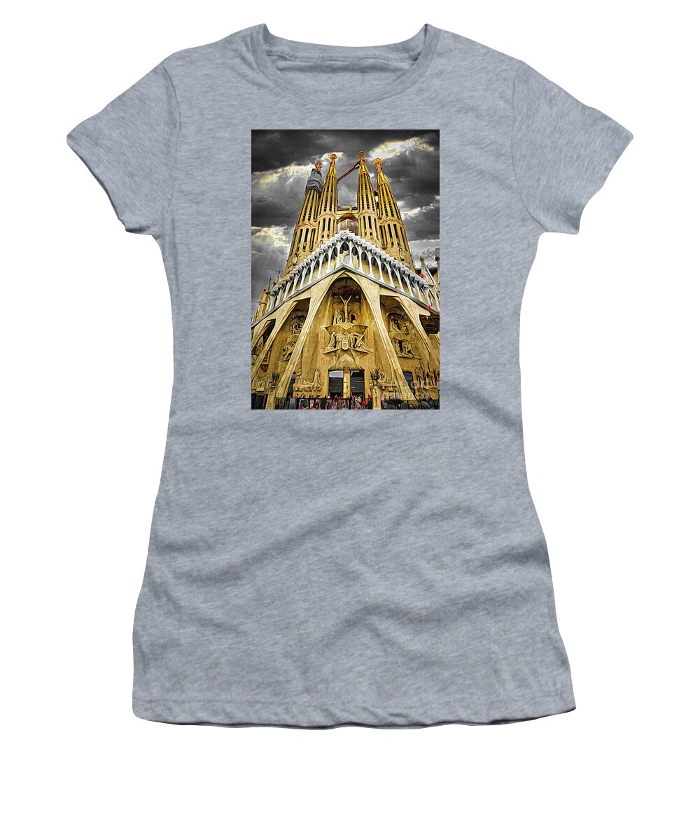 Barcelona Women's T-Shirt featuring the photograph Gaudi La Sagrada Familia Barcelona by Chuck Kuhn