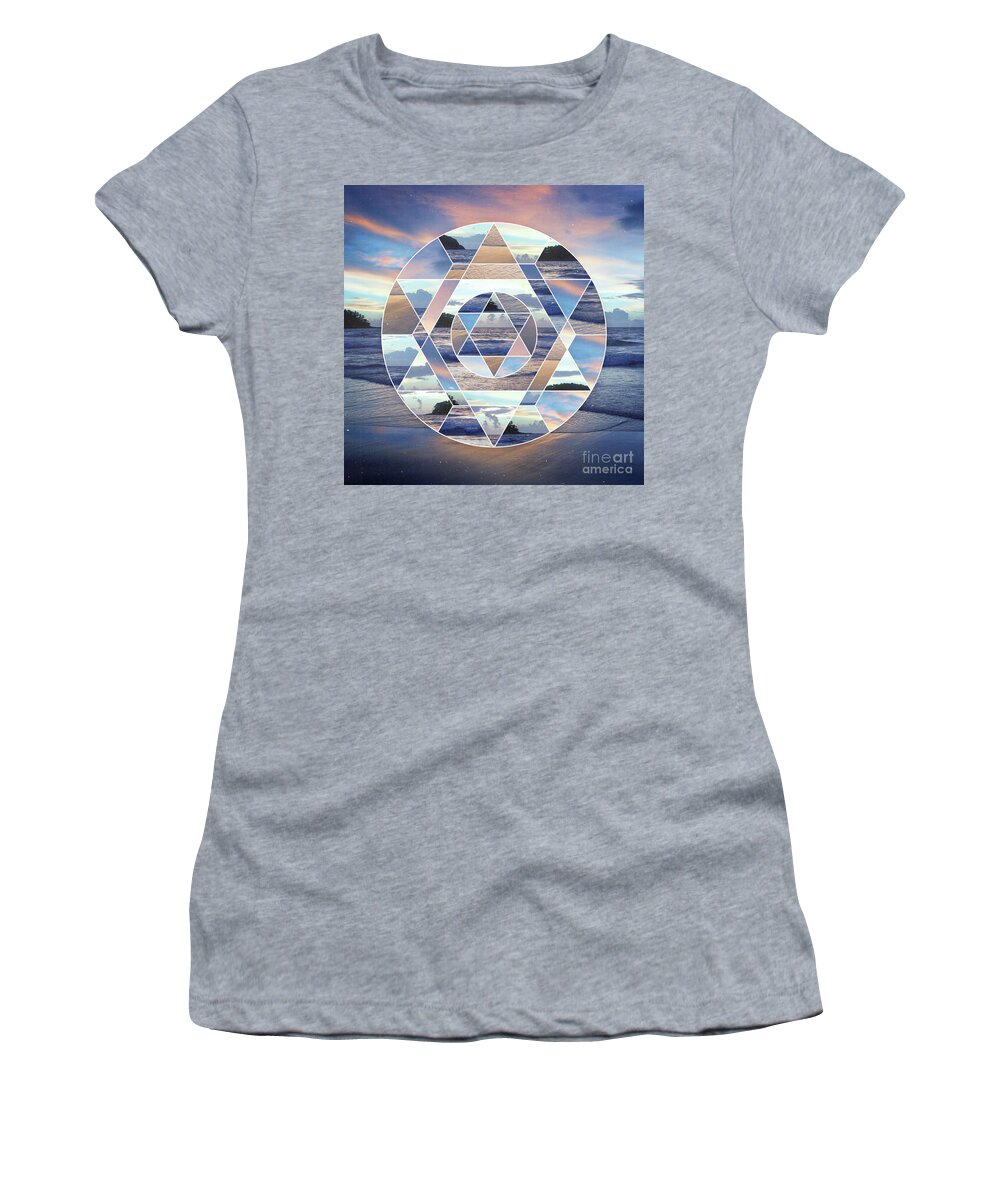 Landscape Women's T-Shirt featuring the mixed media Geometric Ocean Abstract by Phil Perkins
