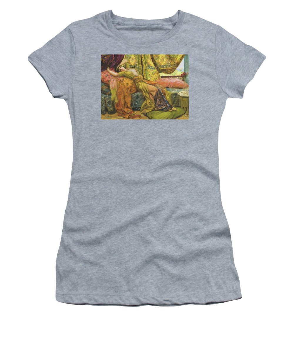  Women's T-Shirt featuring the painting Georges Antoine Rochegrosse Reclining Beauty ca 1900 by Georges Antoine Rochegrosse