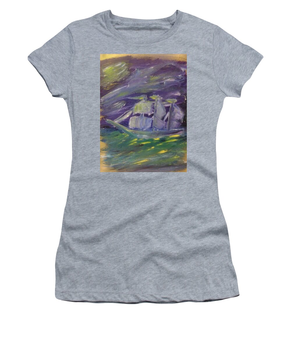 Ghost Ship Women's T-Shirt featuring the painting Ghost Ship by Andrew Blitman