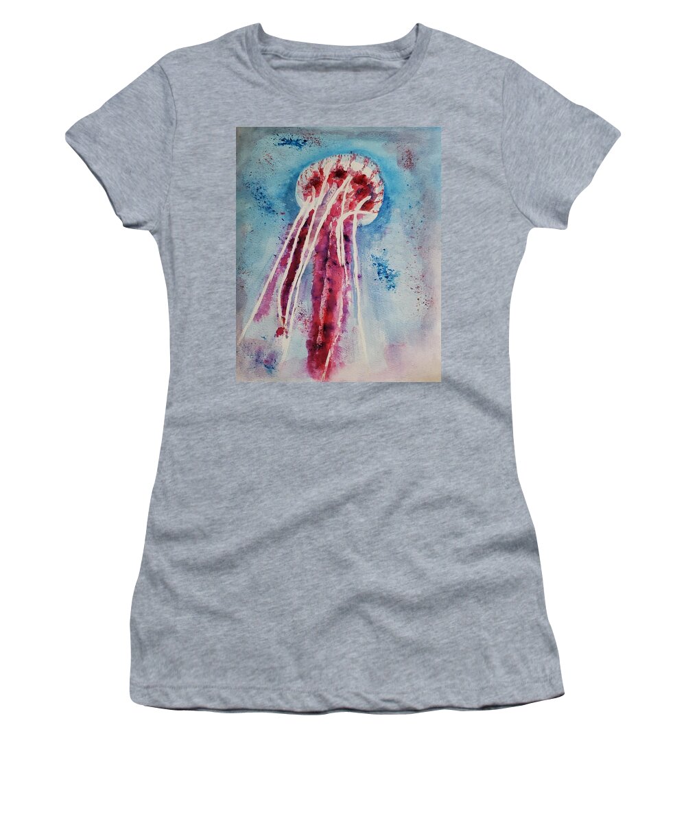 Abstract Aquatic Women's T-Shirt featuring the painting Giant Jellyfish Floating Along by Stacie Siemsen