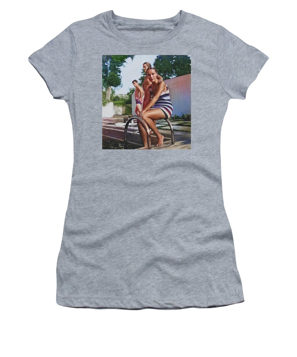 Dolores Del Rio Women's T-Shirt featuring the digital art Gibbons Poolside by Chuck Staley
