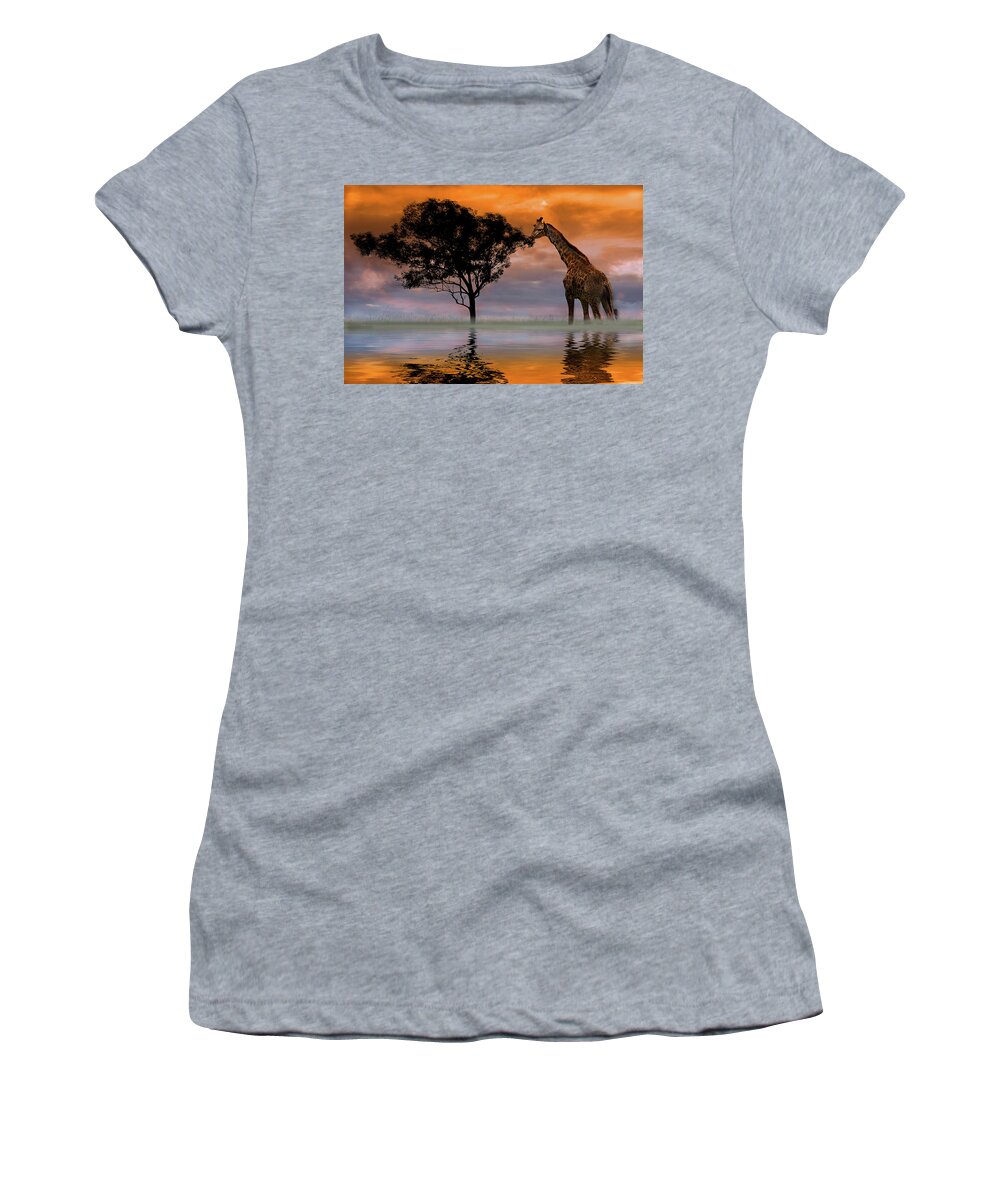 Photo Women's T-Shirt featuring the photograph Giraffe at Sunset by Anthony M Davis