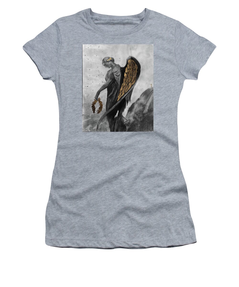 Angel Art Women's T-Shirt featuring the drawing Giving the Laurel Crown by Nadija Armusik