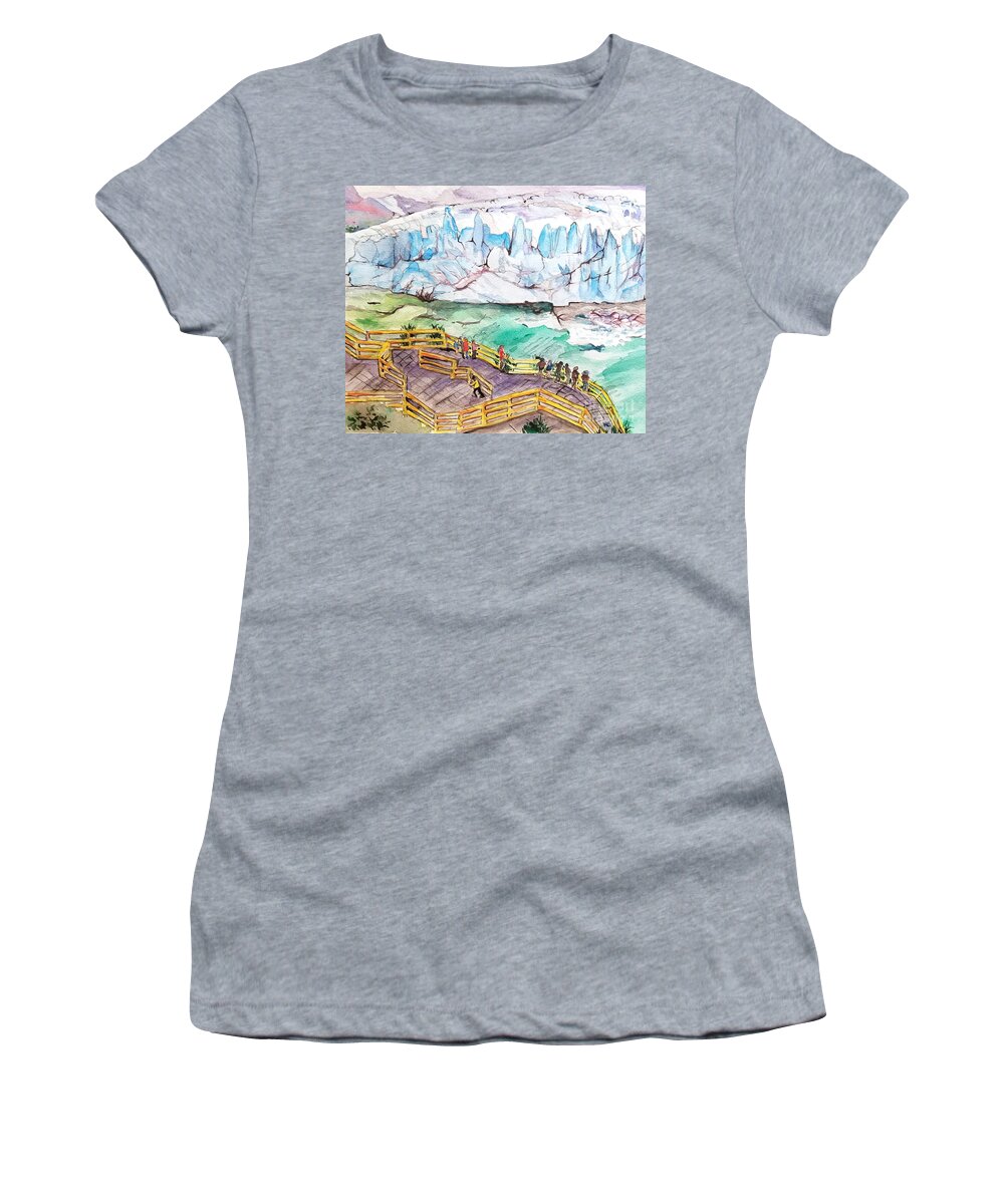 Watercolor Brush Painting Glaciers Icebergs Ocean Brush Painting Women's T-Shirt featuring the painting Glaciers by Leslie Ouyang