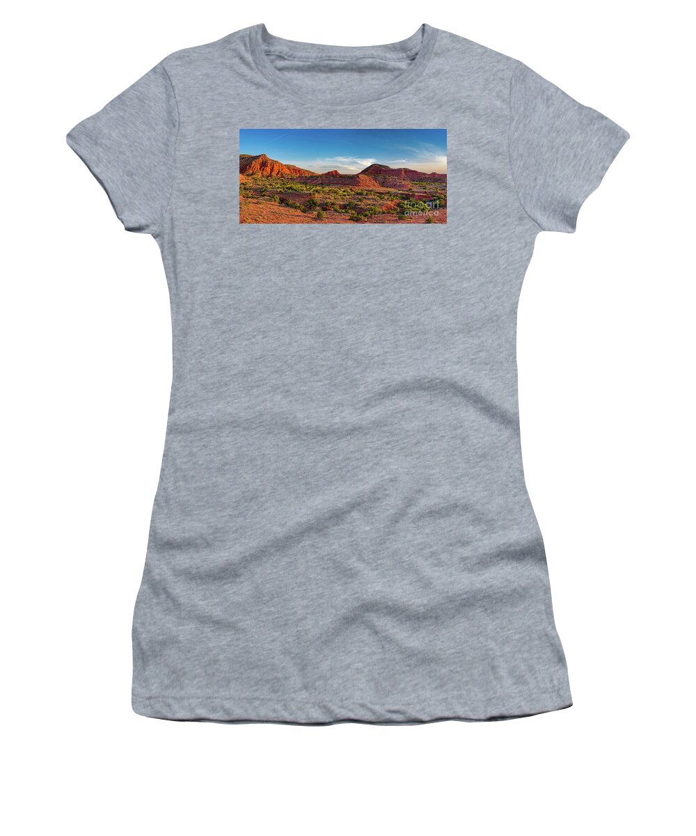 Caprock Canyons Women's T-Shirt featuring the photograph Glowing Red Sandstone at Sunrise - Caprock Canyon State Park - Quitaque Texas Panhandle by Silvio Ligutti