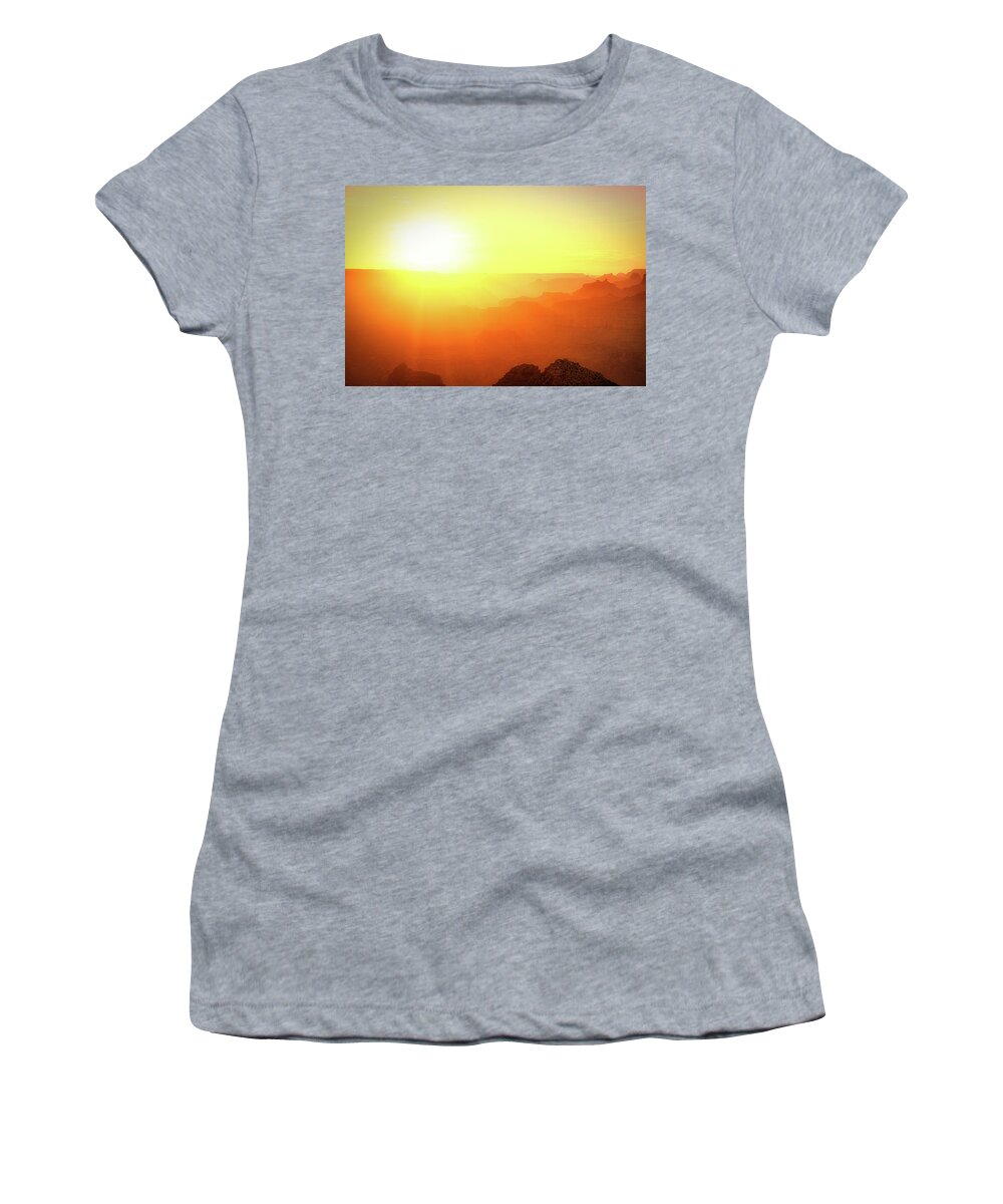 Grand Canyon Women's T-Shirt featuring the photograph Glowing Sunset and Rays over the Grand Canyon by Chance Kafka