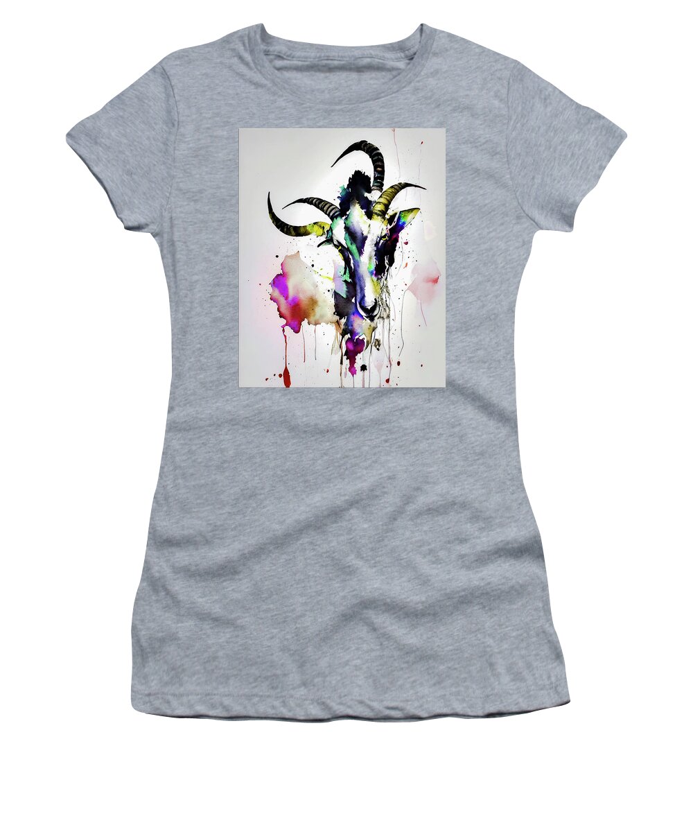 Goat Women's T-Shirt featuring the painting Goat Face by Lisa Kaiser