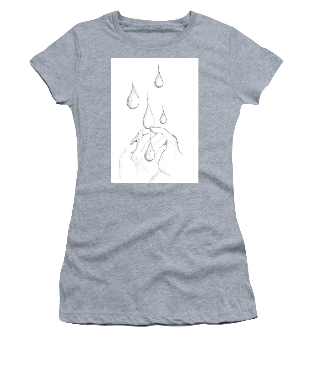 Hands Women's T-Shirt featuring the drawing God Understands - God Holds My Tears by Karen Nice-Webb
