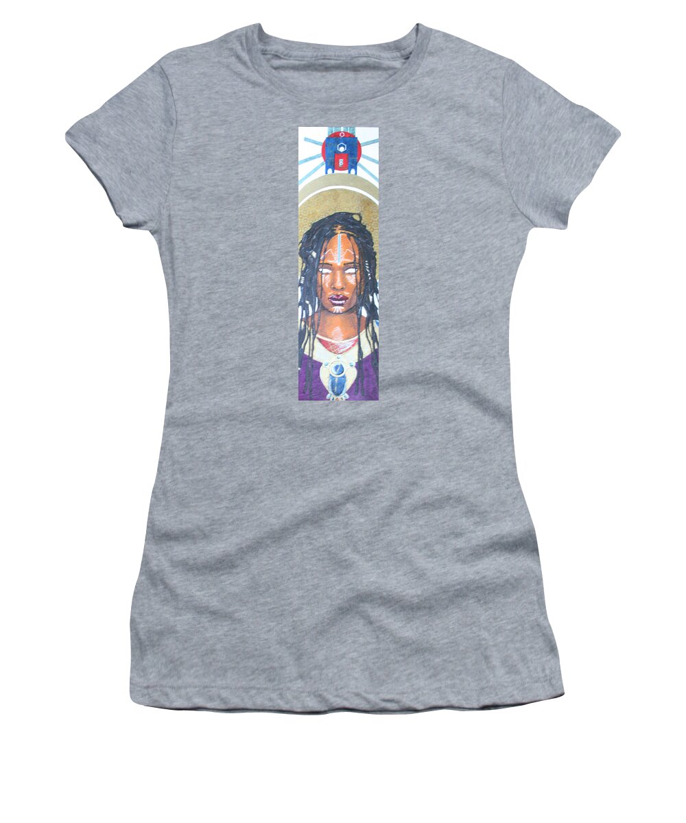 Black Women's T-Shirt featuring the mixed media Goddess Katonda the Supreme by Edmund Royster