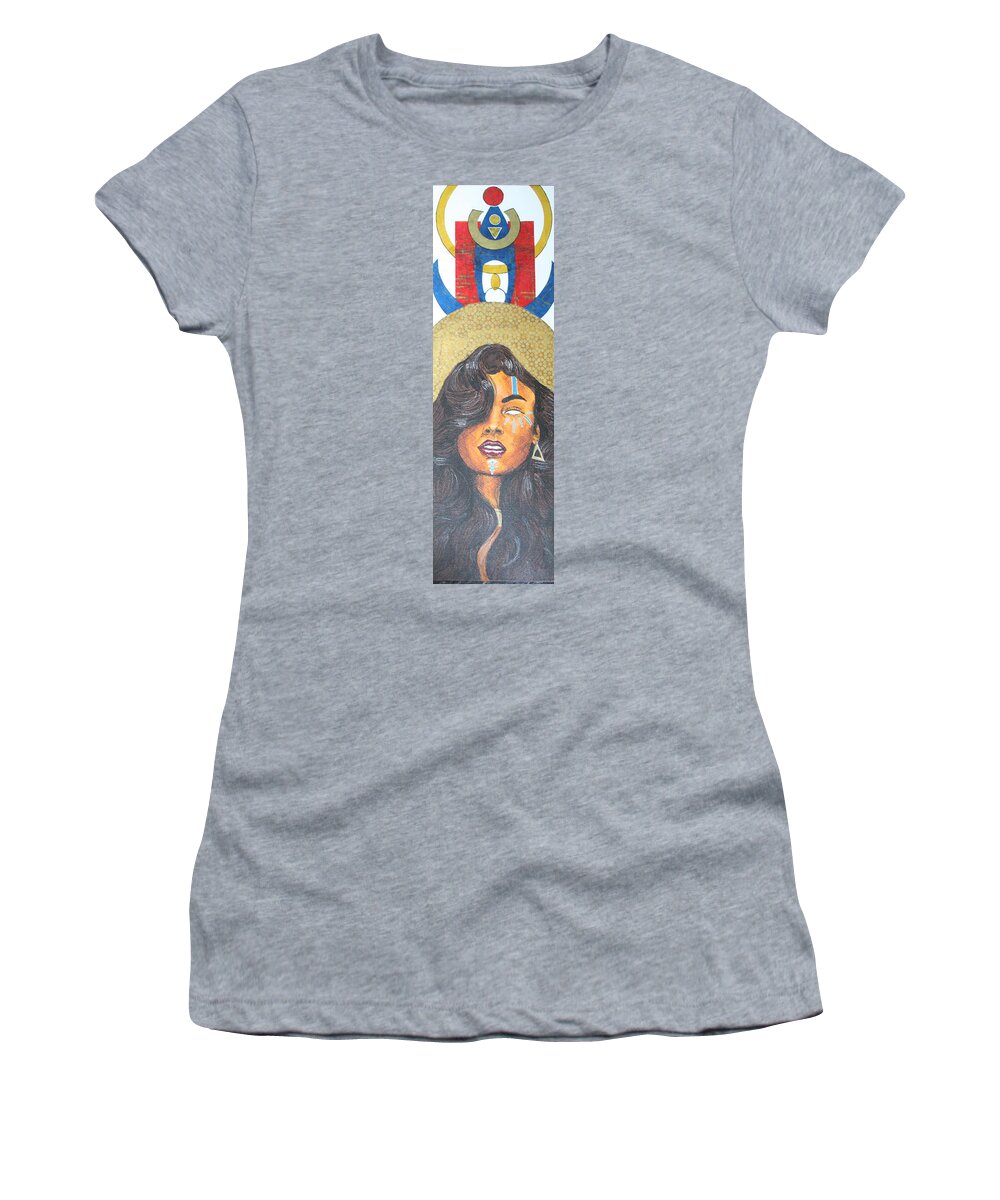 Black Women's T-Shirt featuring the mixed media Goddess Oeden The Wise by Edmund Royster