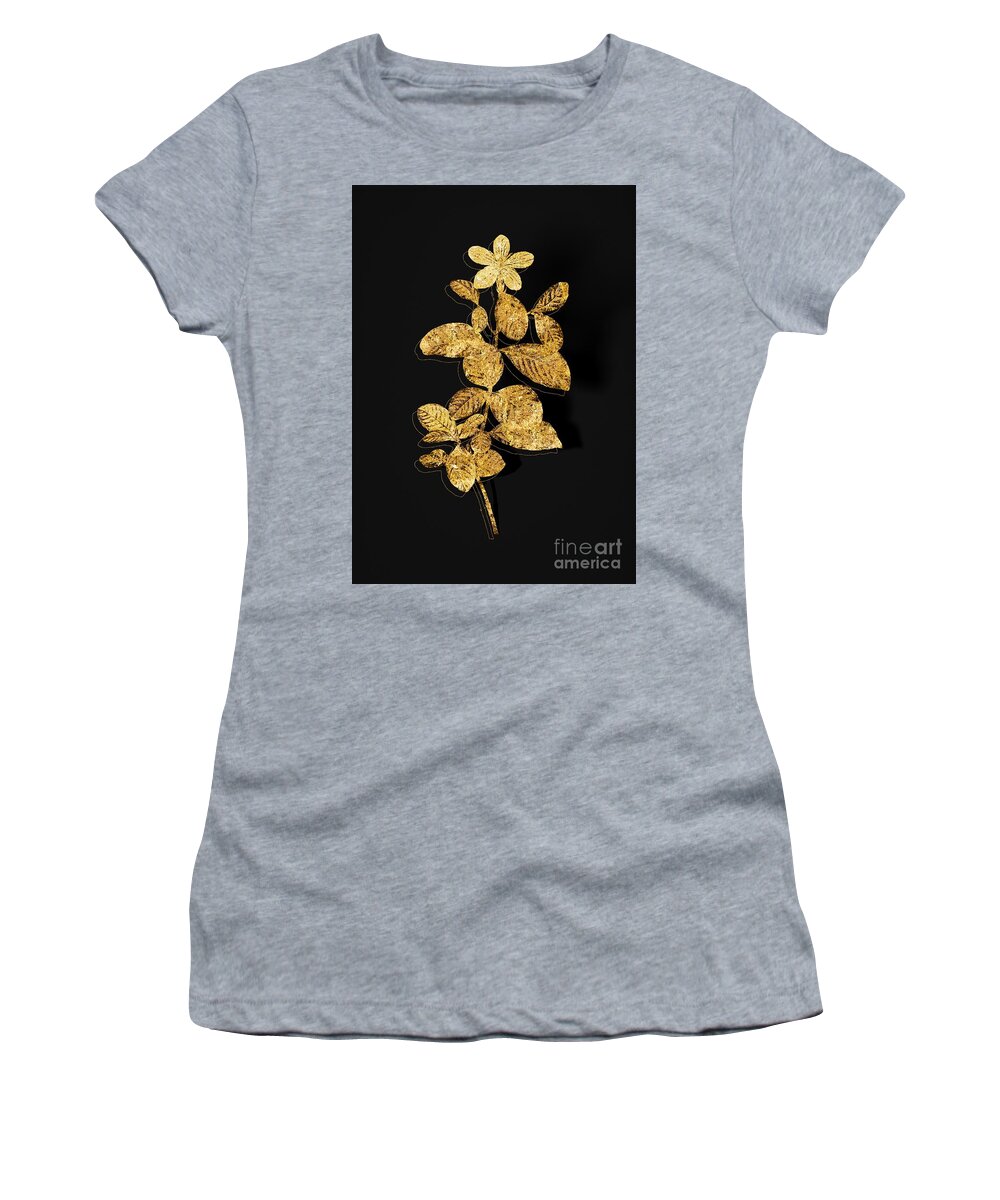 Vintage Women's T-Shirt featuring the mixed media Gold Gardenia Botanical Illustration on Black by Holy Rock Design