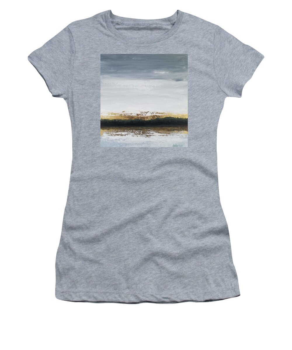 Women's T-Shirt featuring the painting Gold Horizon Lake by Caroline Philp