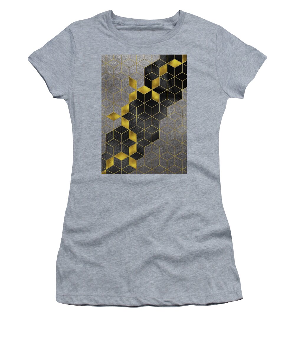 Abstract Women's T-Shirt featuring the digital art Gold With The Flow Geometric Modern Marble by Sambel Pedes