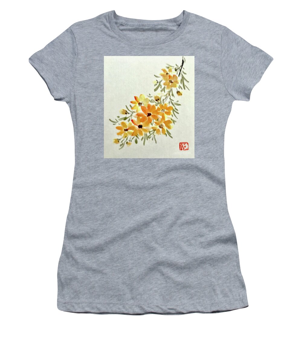 Japanese Women's T-Shirt featuring the painting Golden Flowers by Fumiyo Yoshikawa