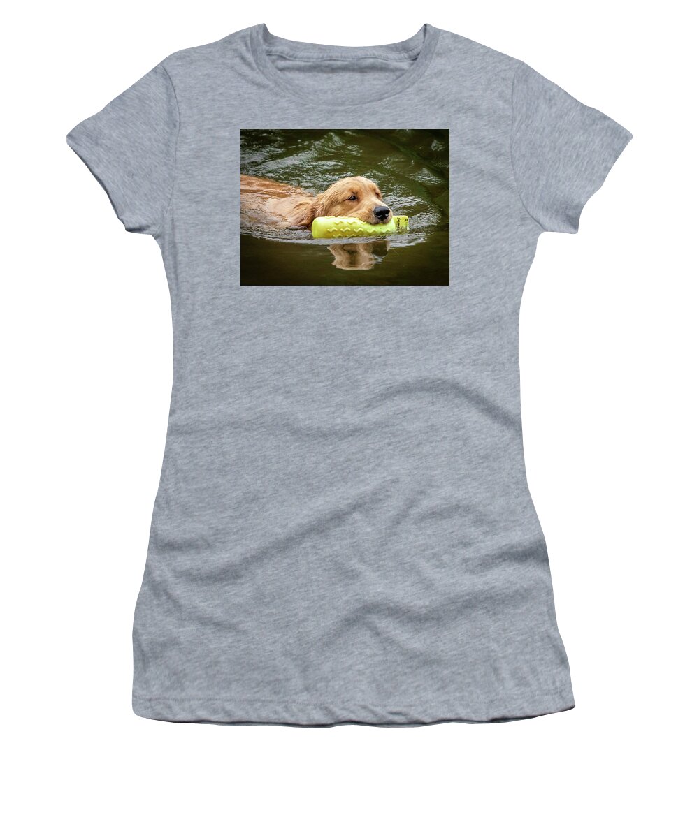 Dog Training Women's T-Shirt featuring the photograph Golden Swim by GeeLeesa