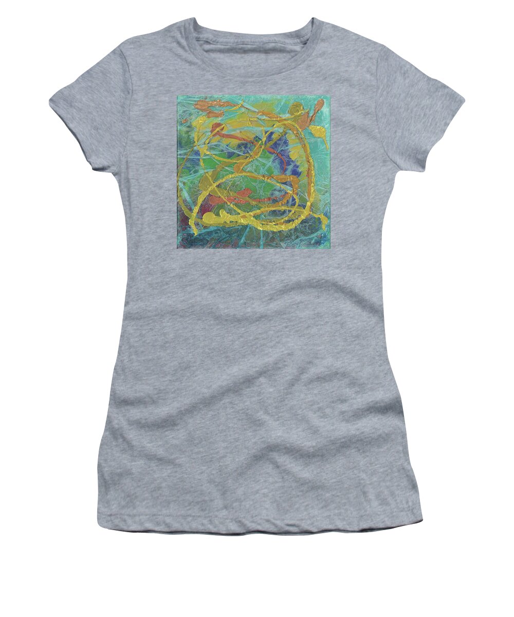 Mixed Media Women's T-Shirt featuring the painting Golden Thoughts by Katy Bishop