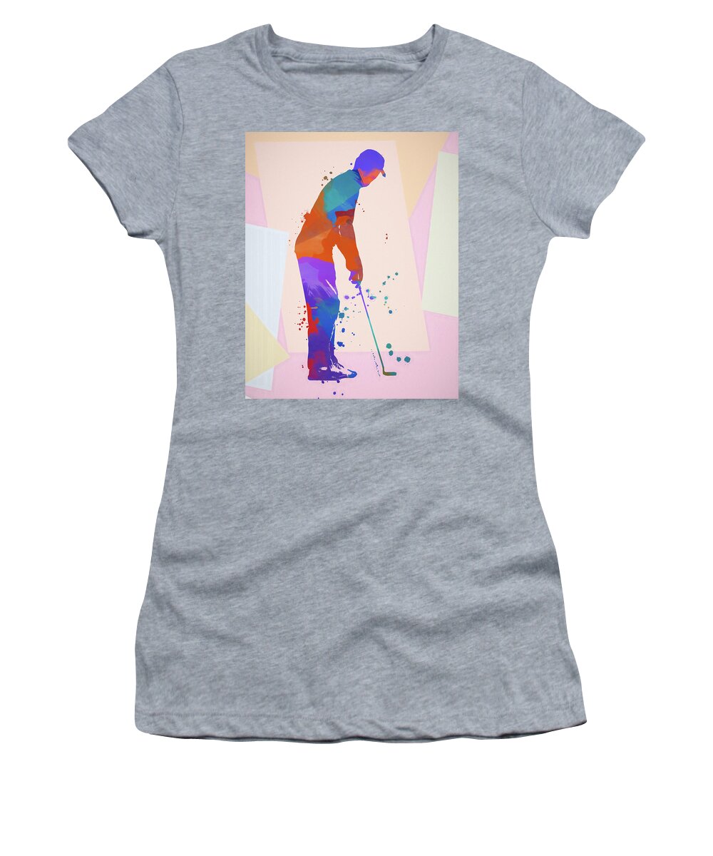 Golfer Color Splash Women's T-Shirt featuring the painting Golfer Paint Splash by Dan Sproul