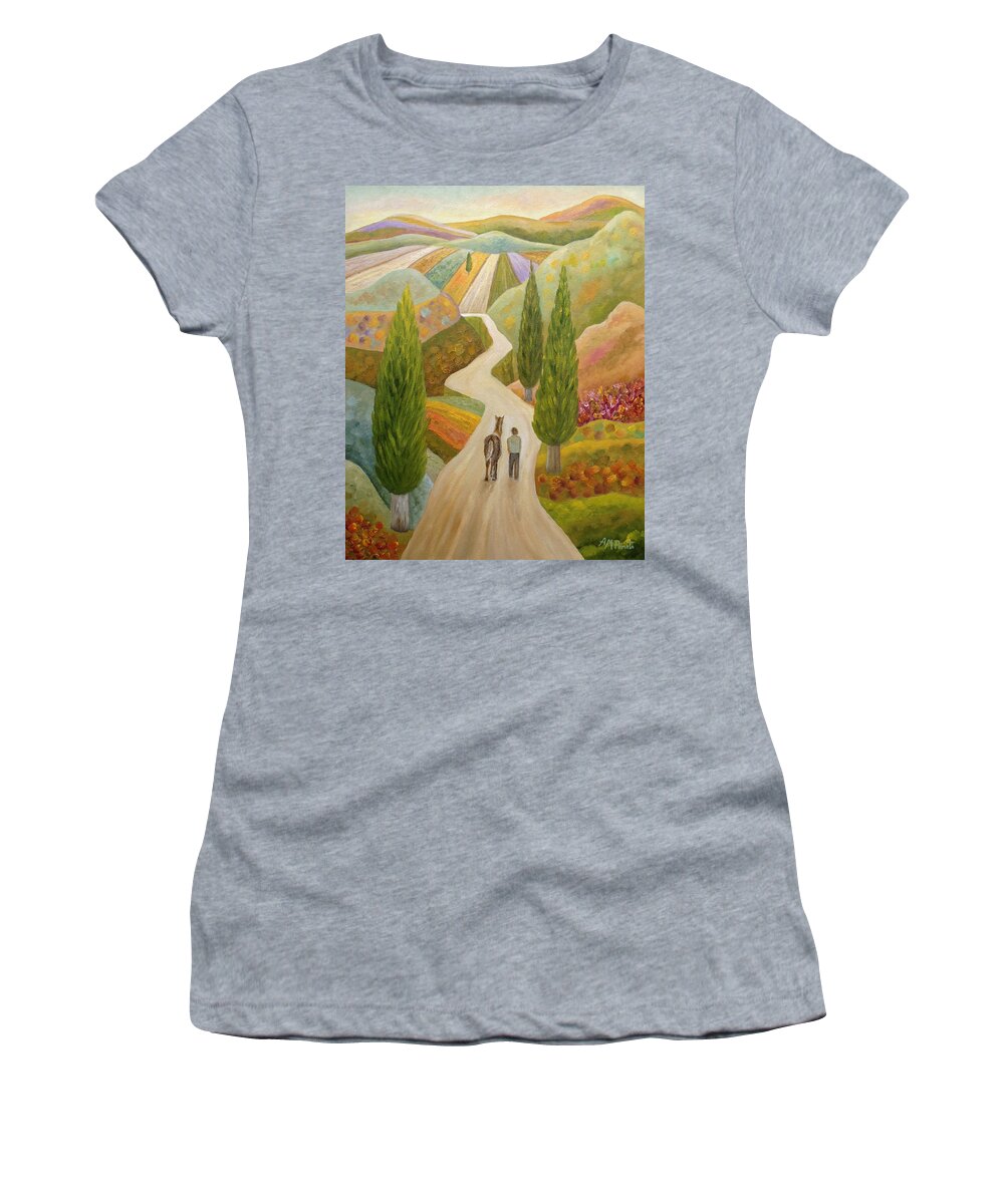 Cypress Women's T-Shirt featuring the painting Good Old Friends by Angeles M Pomata