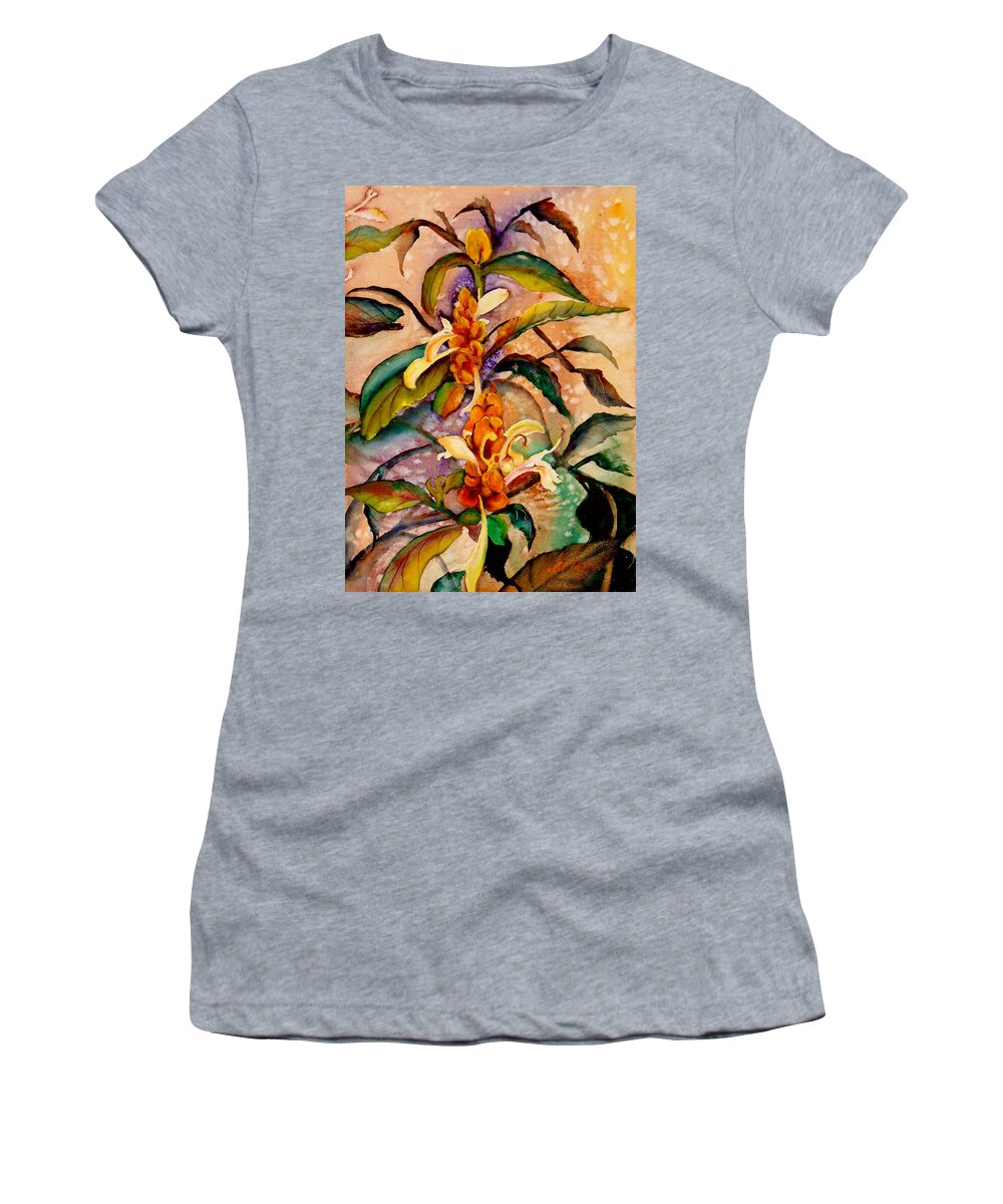 Shrimp Plant Painting Women's T-Shirt featuring the painting Goodbye to Summer by Lil Taylor