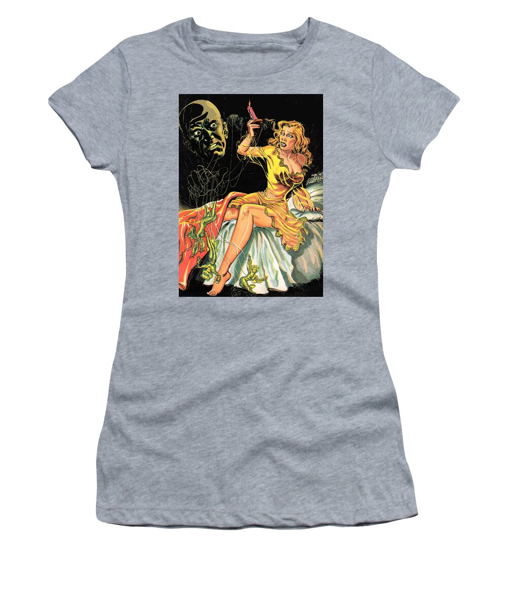 Pinup Women's T-Shirt featuring the digital art Pinup Girl and Green Face in the Dark by Long Shot
