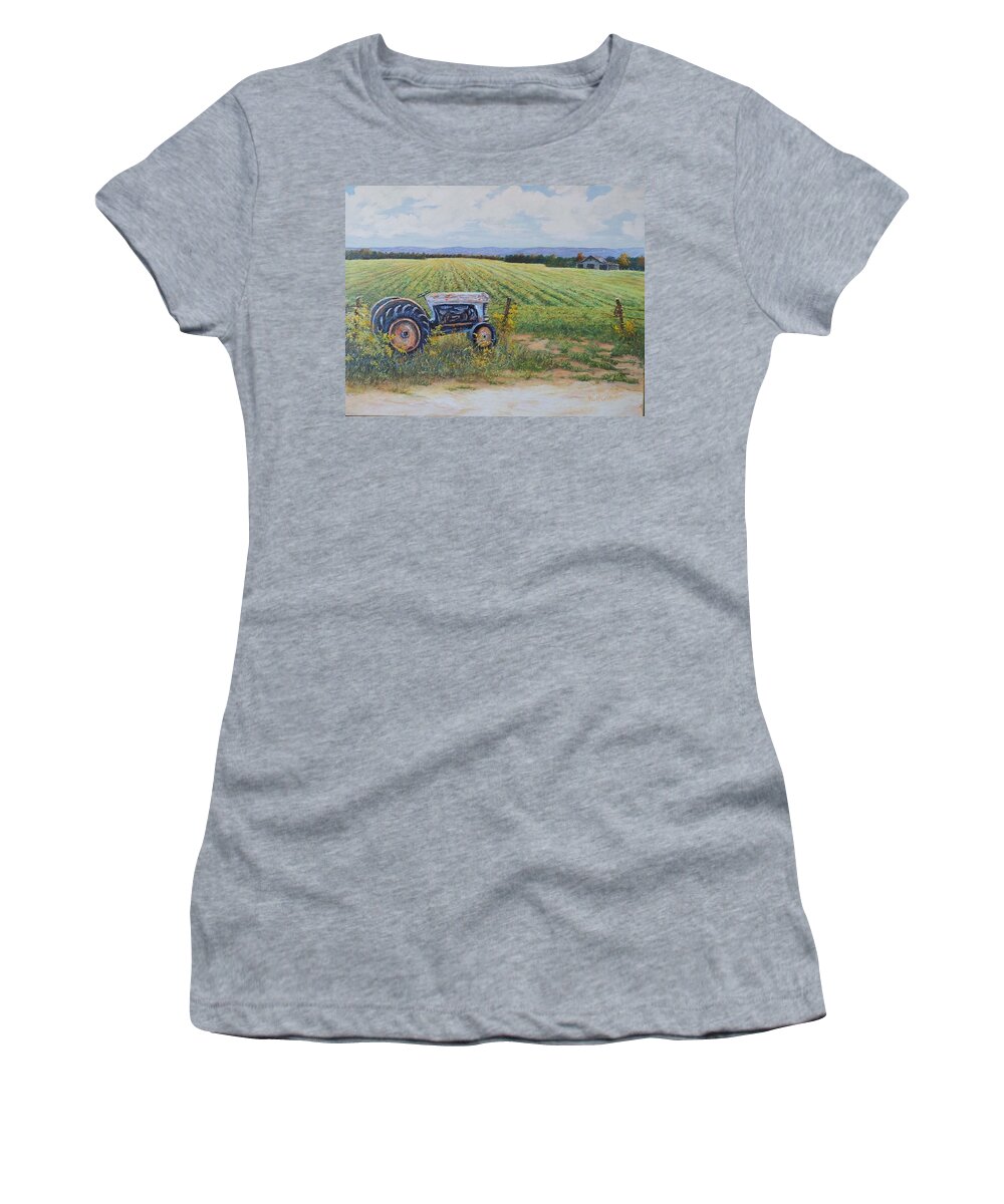 Home Women's T-Shirt featuring the painting Grandpa's Tractor by ML McCormick
