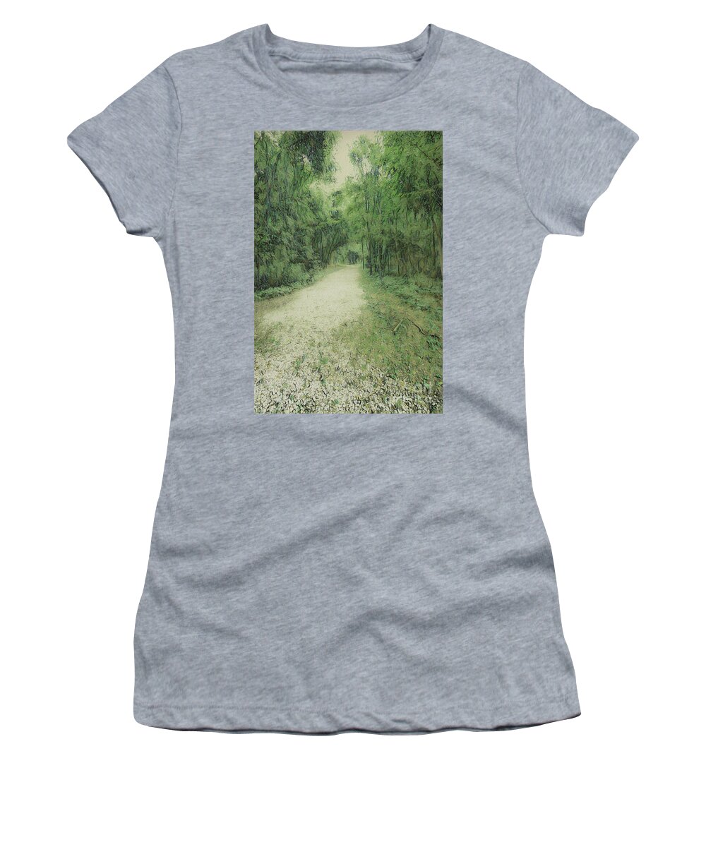 Forest Women's T-Shirt featuring the digital art Gravel Road into the Forest by Bentley Davis