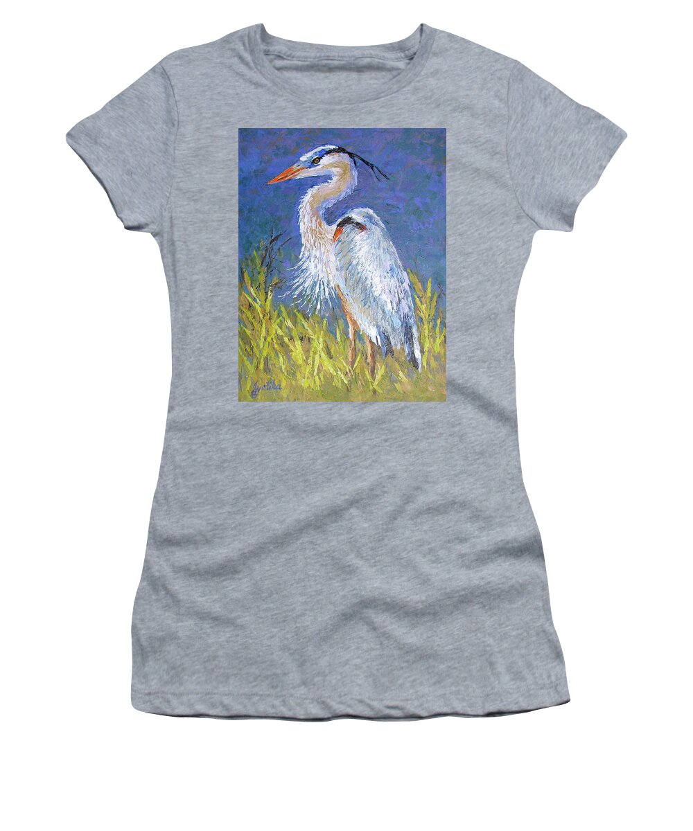 Bird Women's T-Shirt featuring the painting Great Blue Heron by Jyotika Shroff