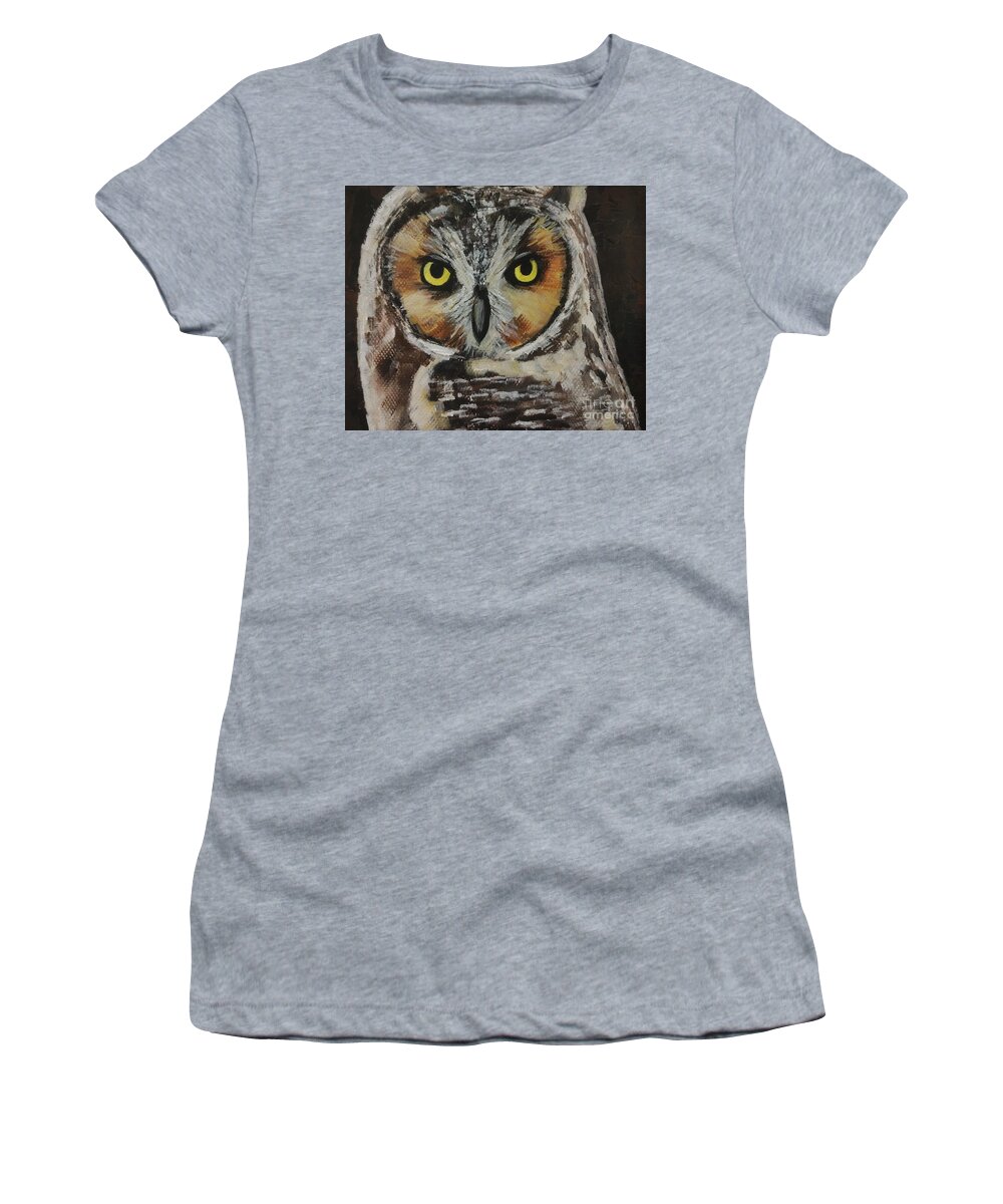 Owl Women's T-Shirt featuring the painting Great Horned Owl by Lisa Dionne