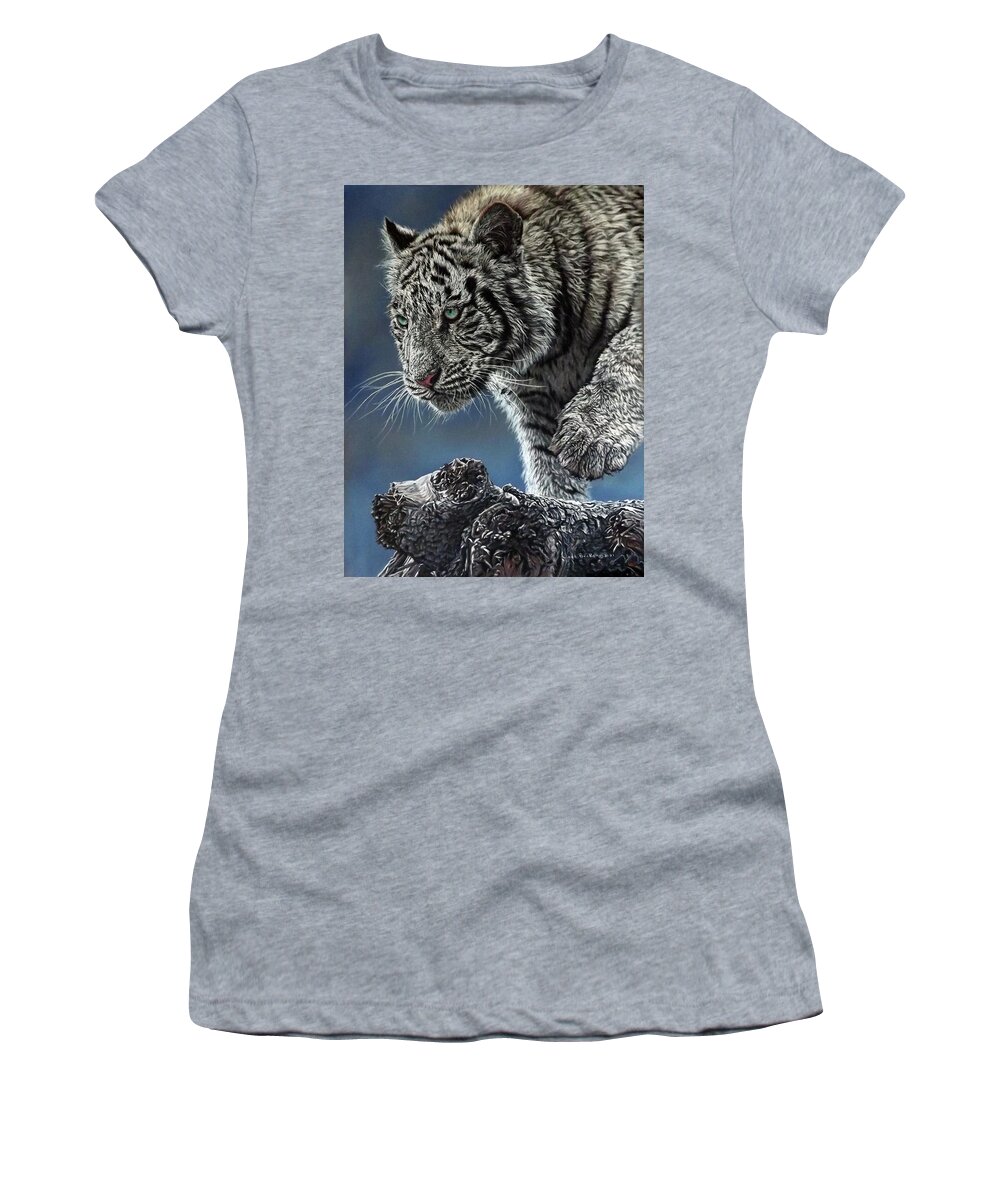 Tiger Women's T-Shirt featuring the painting Great White Hunter by Linda Becker