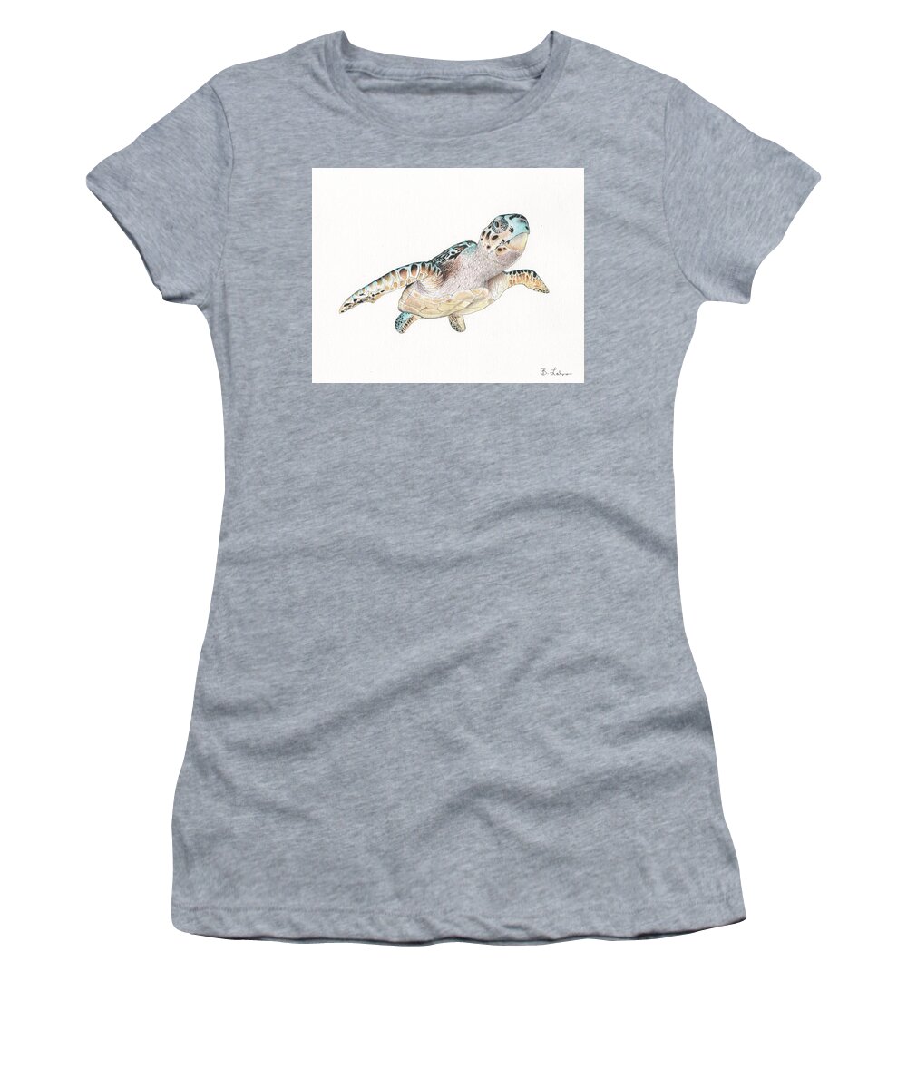 Sea Turtle Women's T-Shirt featuring the painting Green Sea Turtle by Bob Labno