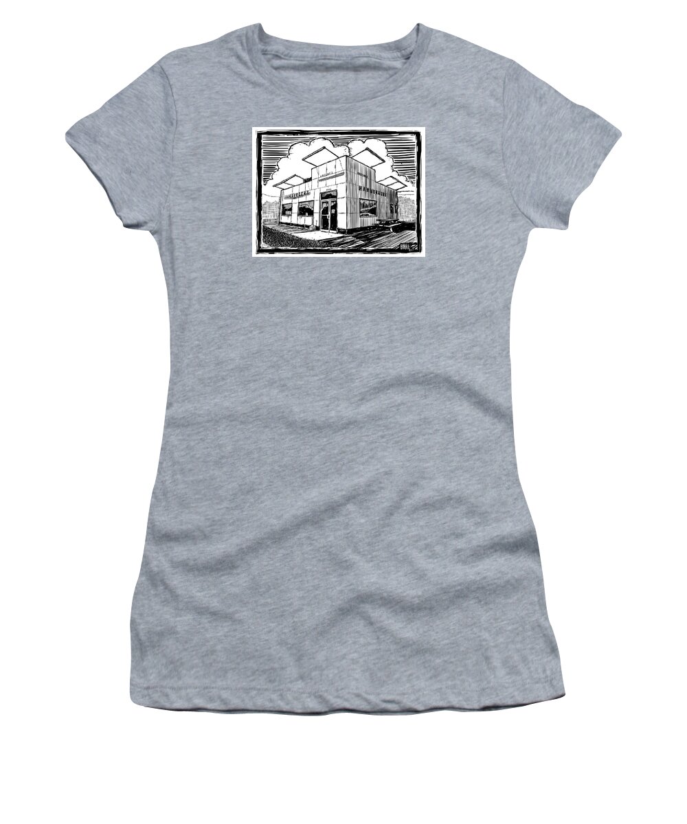 Woodcut Women's T-Shirt featuring the digital art Greene's Hamburgers by Joe Borri