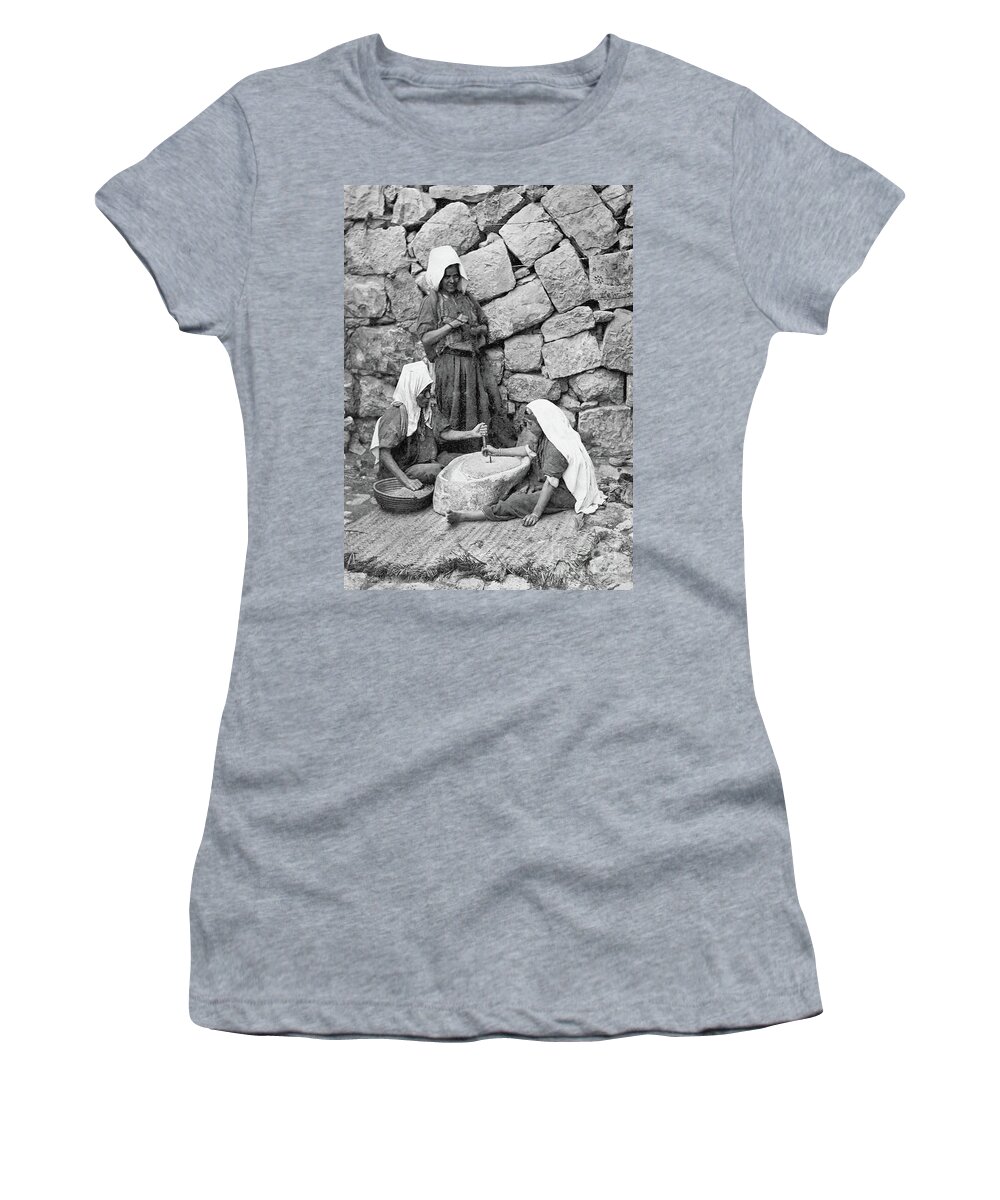 Women Women's T-Shirt featuring the photograph Grinding in Bethlehem in 1917 by Munir Alawi