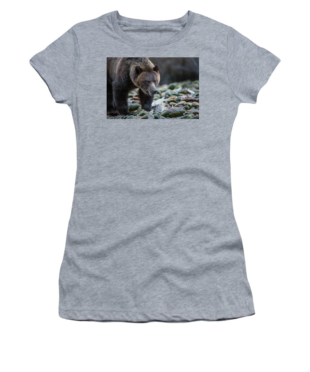 Grizzly Women's T-Shirt featuring the photograph Grizzly and Fish Skelton by Bill Cubitt