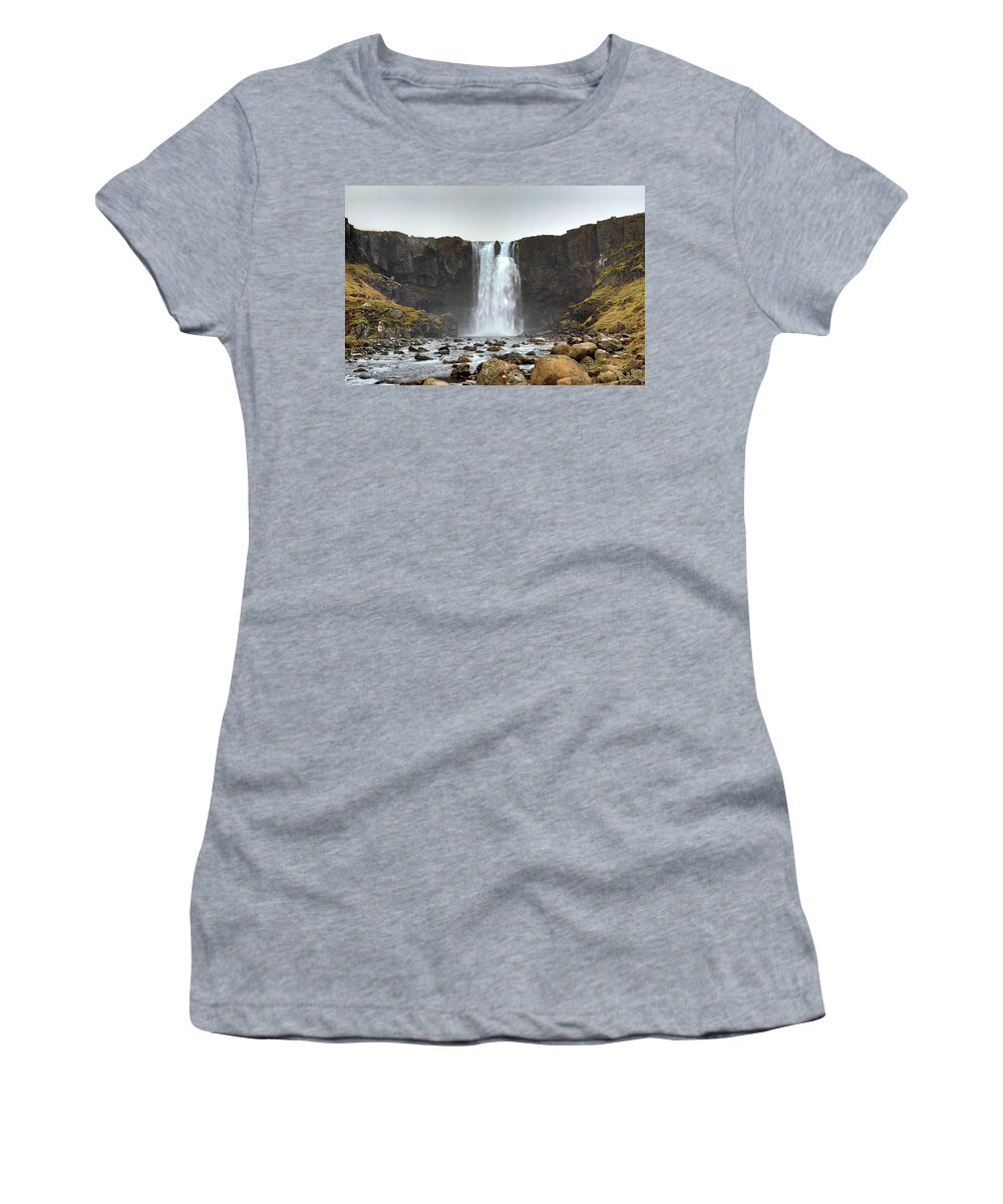 Waterfall Women's T-Shirt featuring the photograph Gufufoss Waterfall Iceland by Richard Krebs