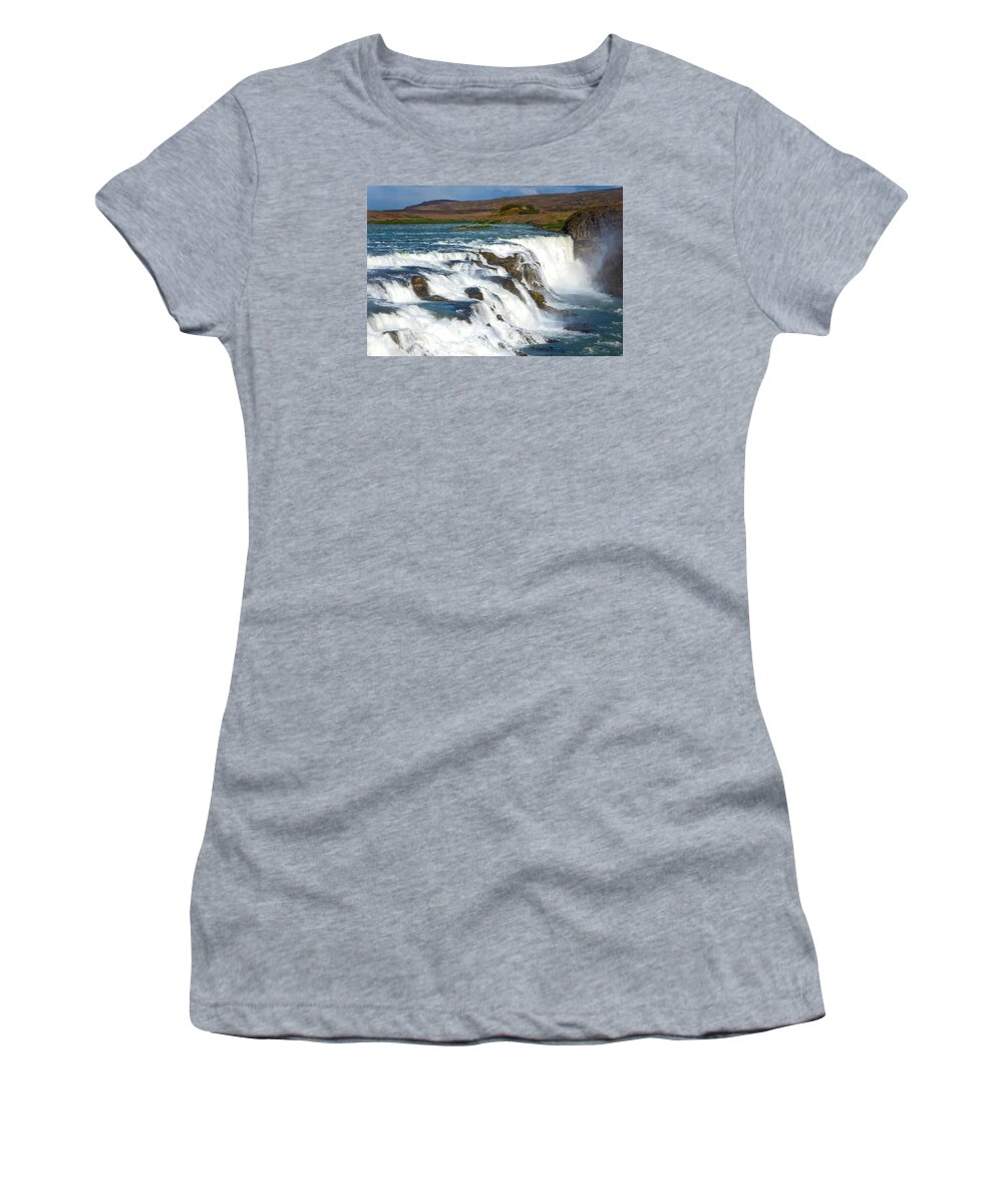 Iceland Waterfall Women's T-Shirt featuring the photograph Gullfoss Waterfall by Rebecca Herranen