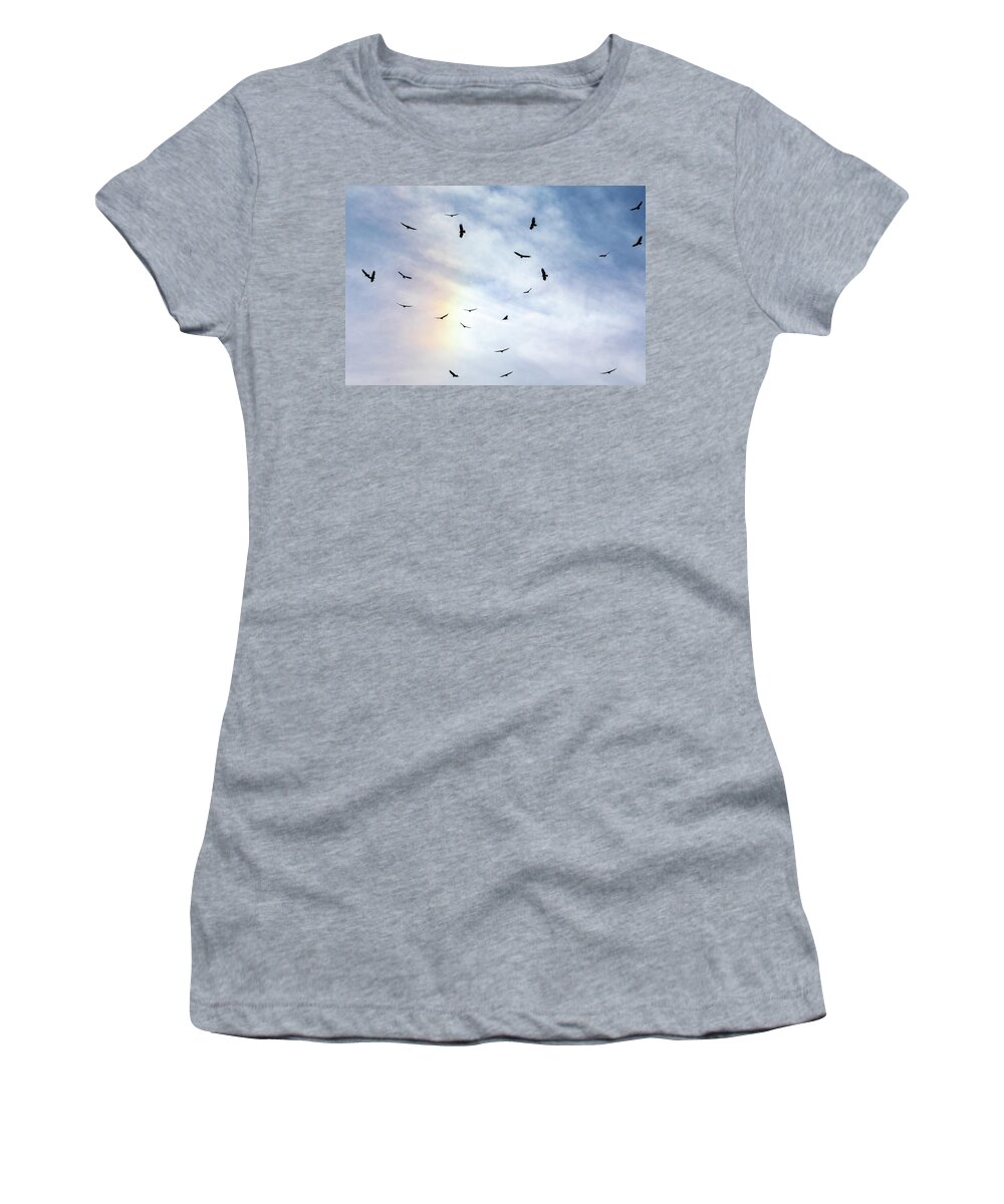 Sea Women's T-Shirt featuring the photograph Gulls in the Rainbow by Denise Kopko
