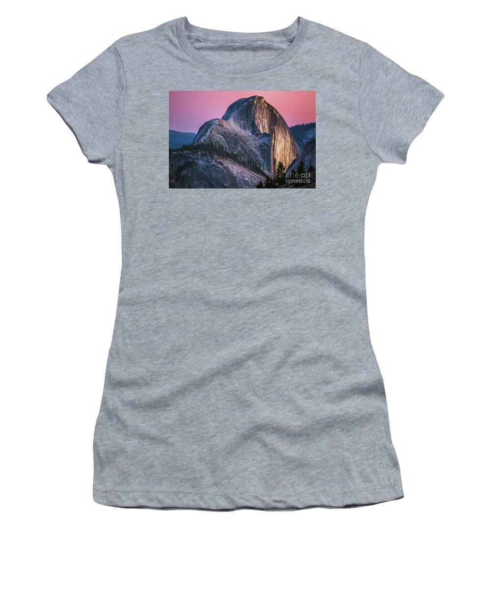 Half Dome Women's T-Shirt featuring the photograph Half Dome Alpenglow by Anthony Michael Bonafede