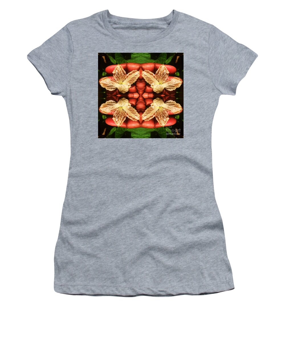 Birds Nest Gourd Flower And Hand Women's T-Shirt featuring the photograph Hand Held Flower by Cleaster Cotton
