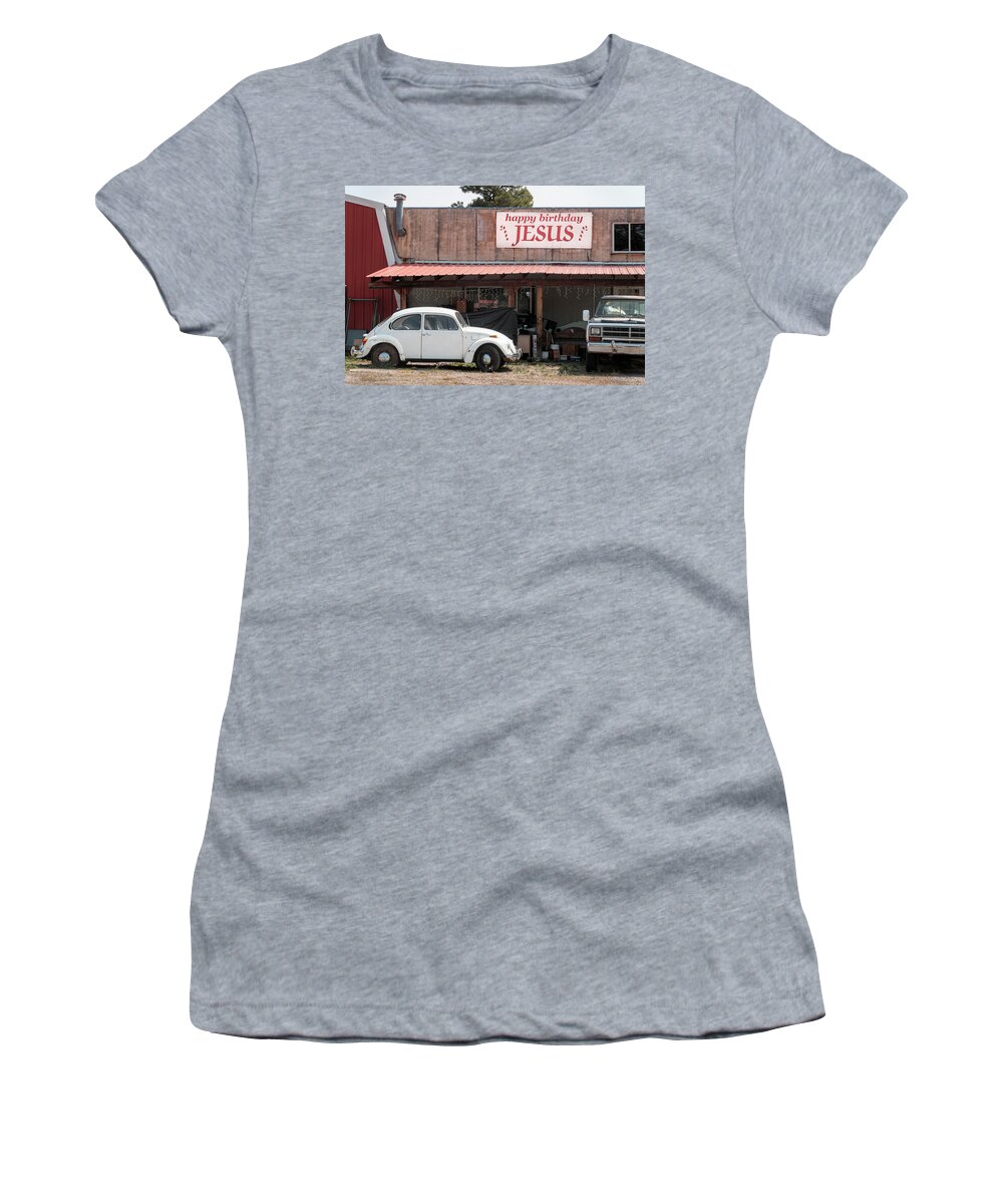Sign Women's T-Shirt featuring the photograph Happy Birthday Jesus and the VW by Mary Lee Dereske