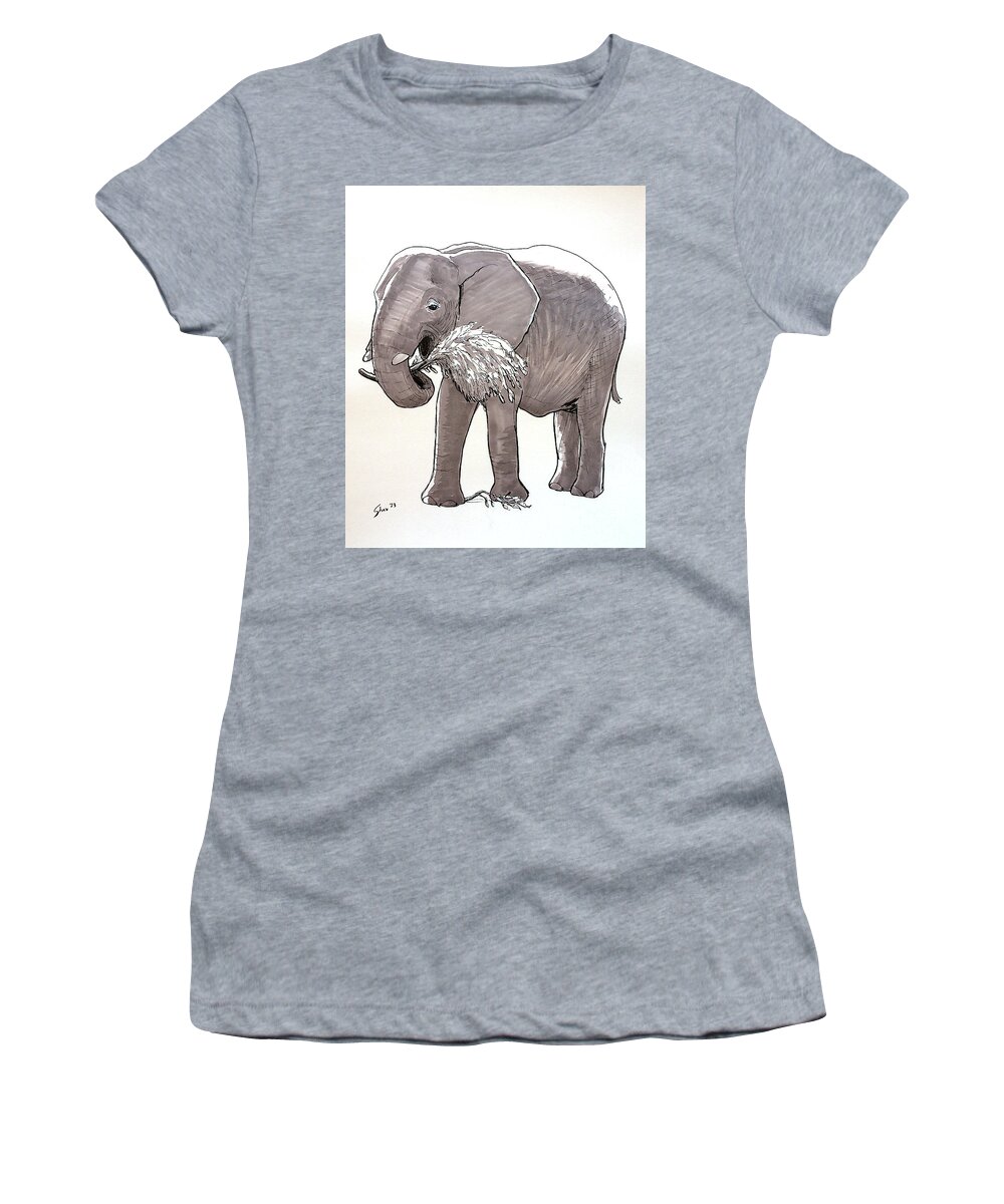 Elephant Women's T-Shirt featuring the drawing Happy Elephant by Rohvannyn Shaw