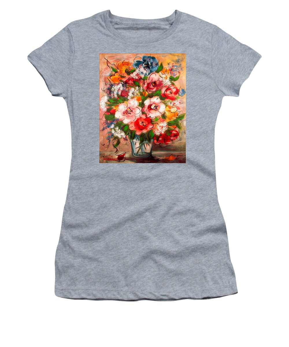 Red Flowers Women's T-Shirt featuring the painting Happy Memories by Natalie Holland
