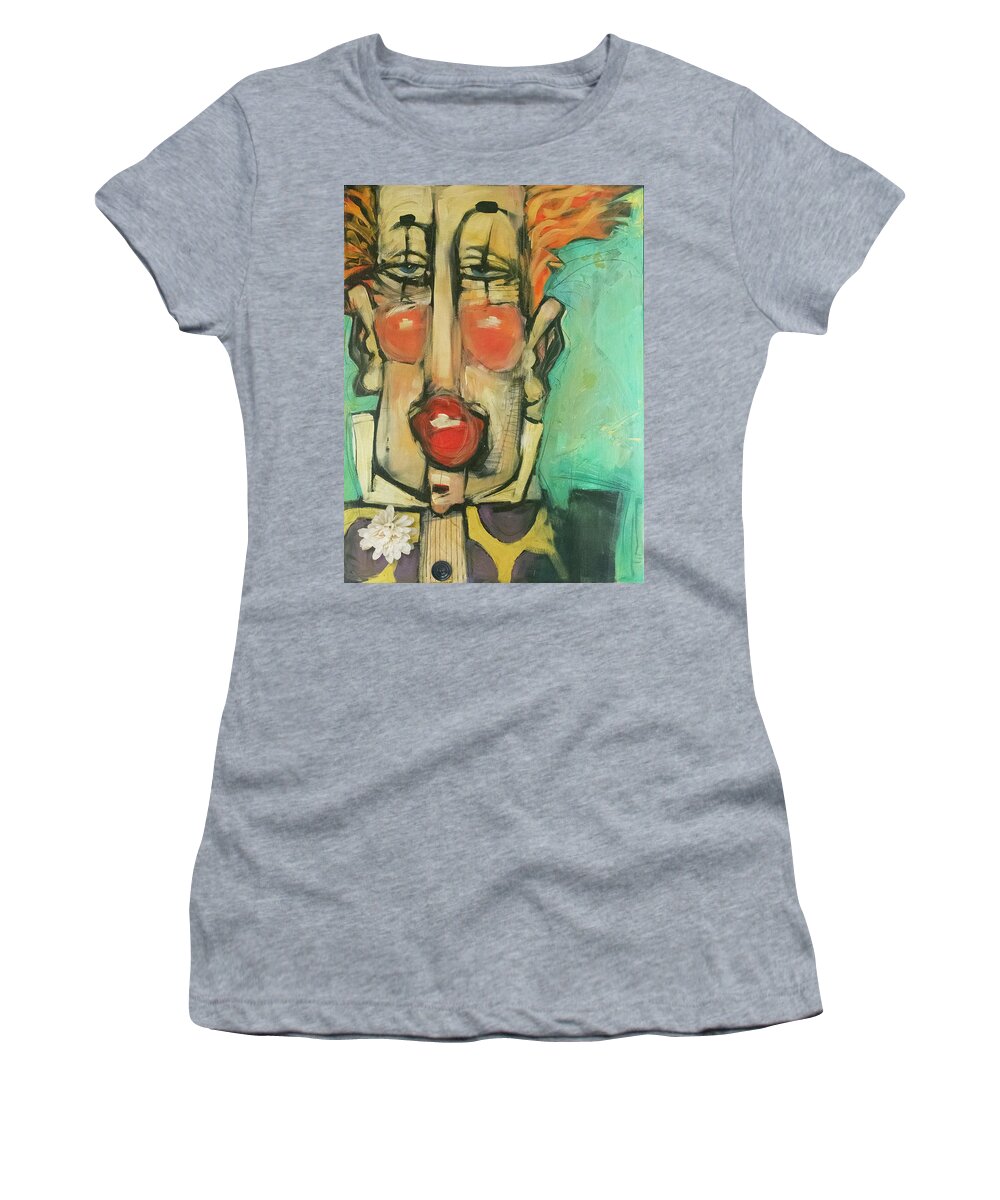 Clown Women's T-Shirt featuring the painting Happy With Flower by Tim Nyberg