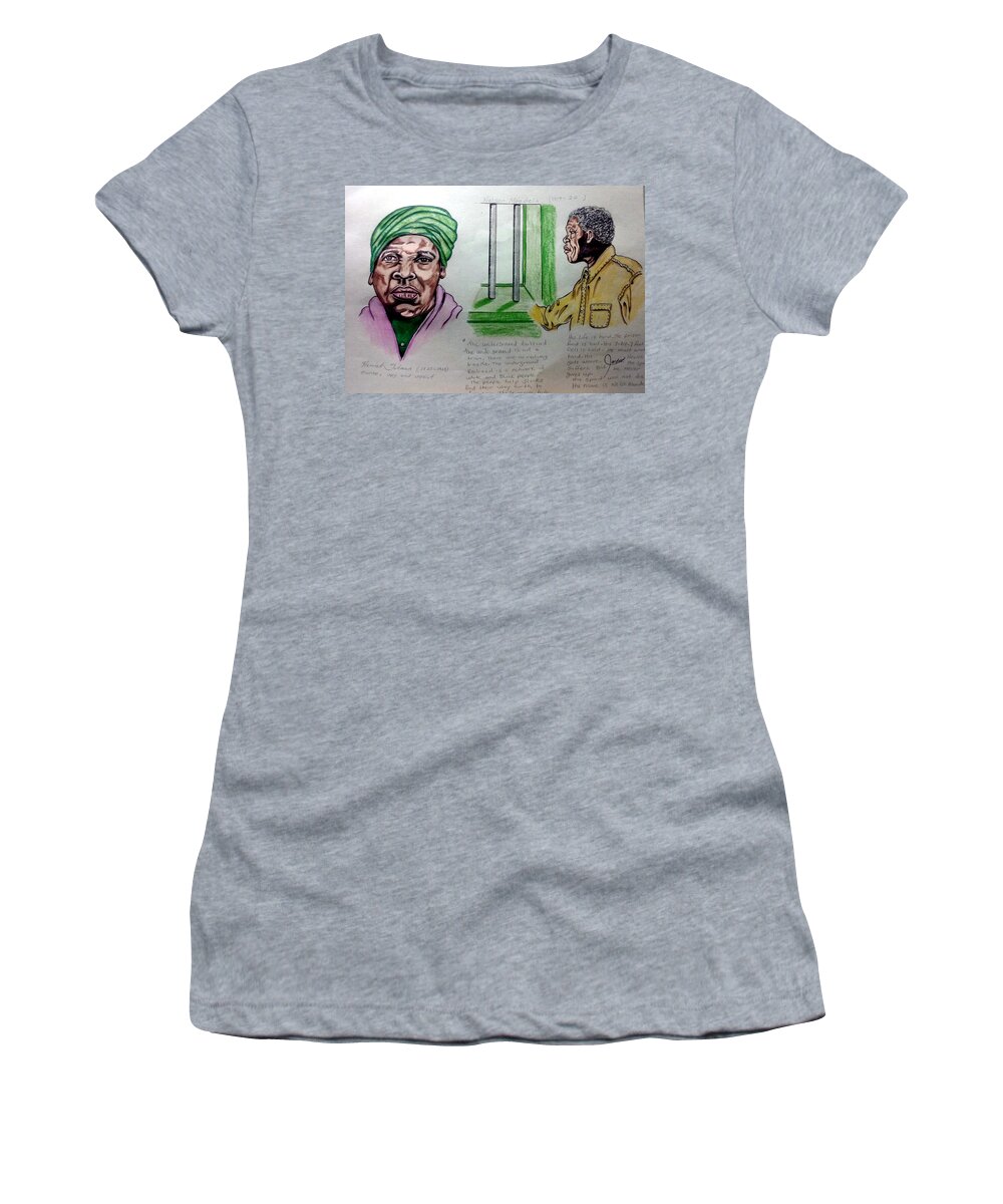 Black Art Women's T-Shirt featuring the drawing Harriet Tubman and Nelson Mandela by Joedee